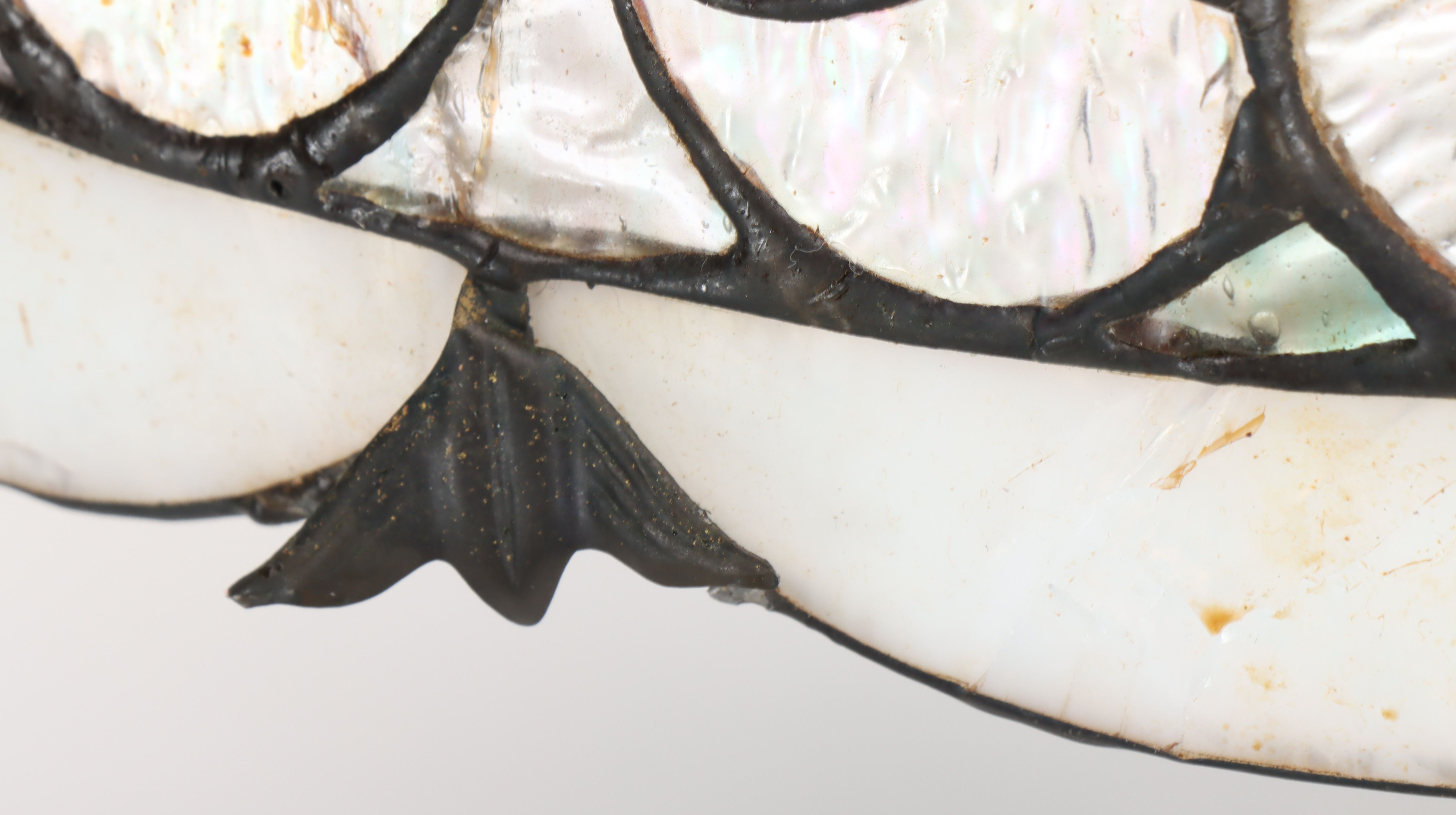 Art Nouveau Style Bronzed Spelter Lamp with Slag Glass Shade