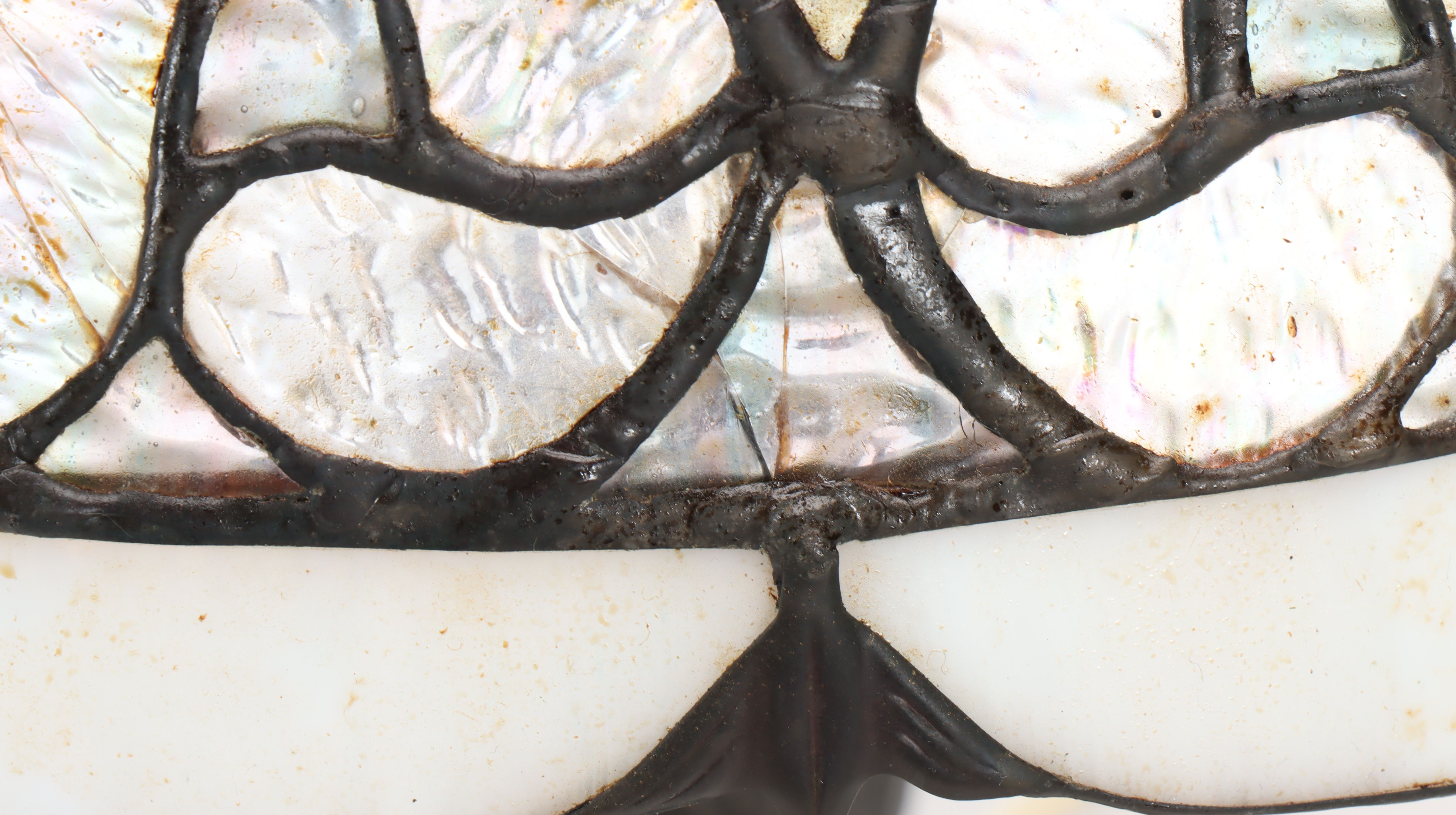 Art Nouveau Style Bronzed Spelter Lamp with Slag Glass Shade