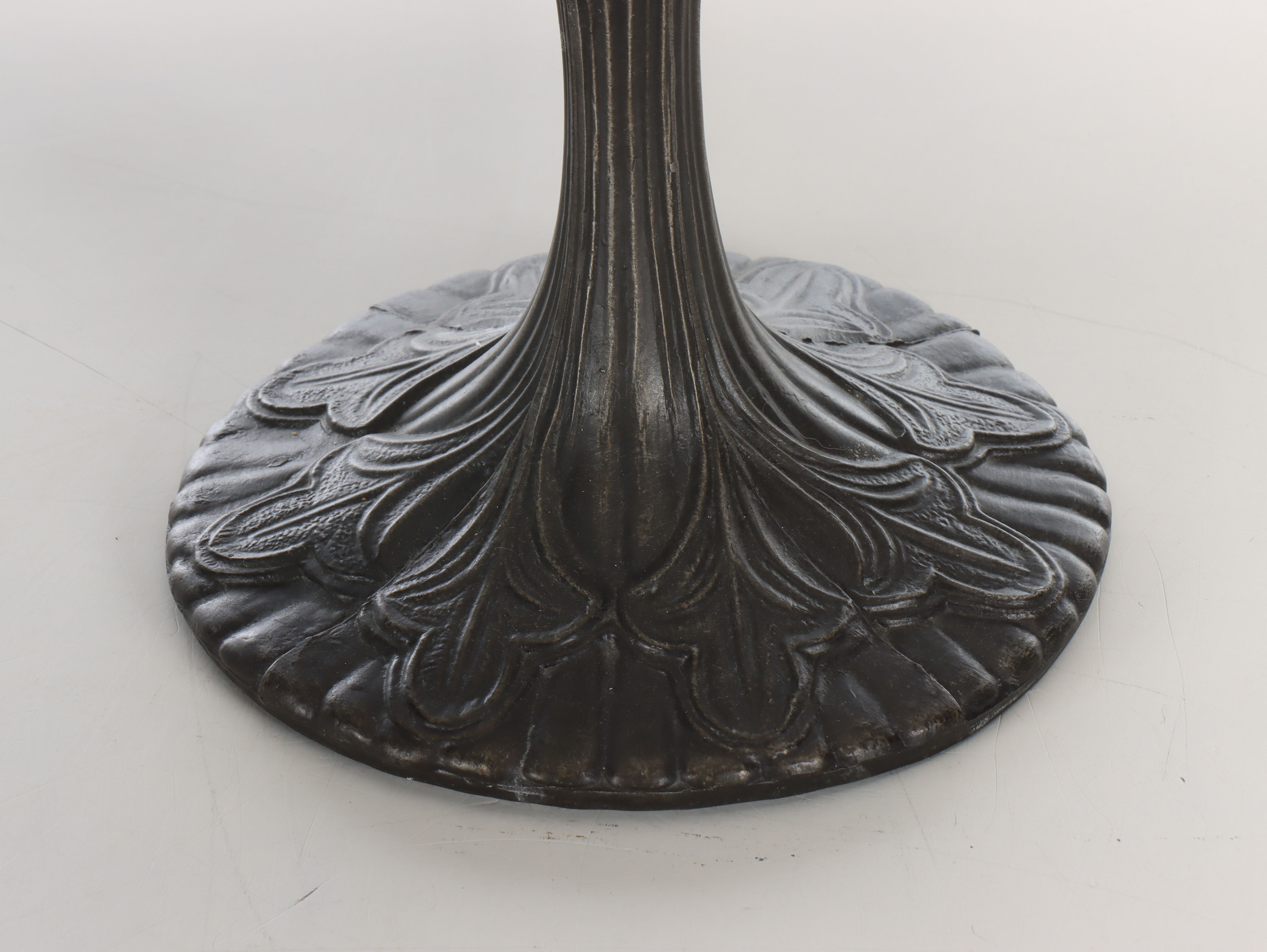 Art Nouveau Style Bronzed Spelter Lamp with Slag Glass Shade