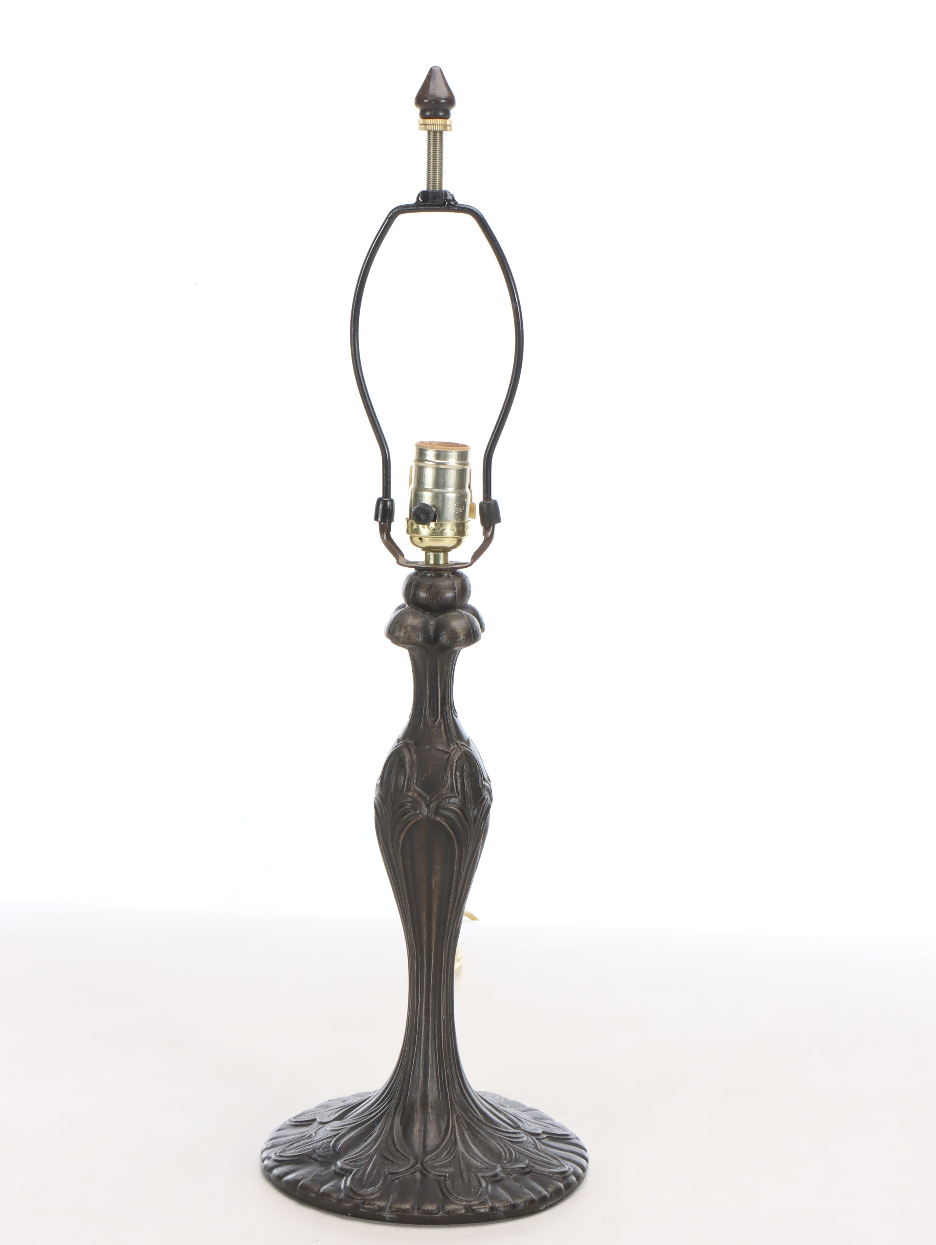 Art Nouveau Style Bronzed Spelter Lamp with Slag Glass Shade