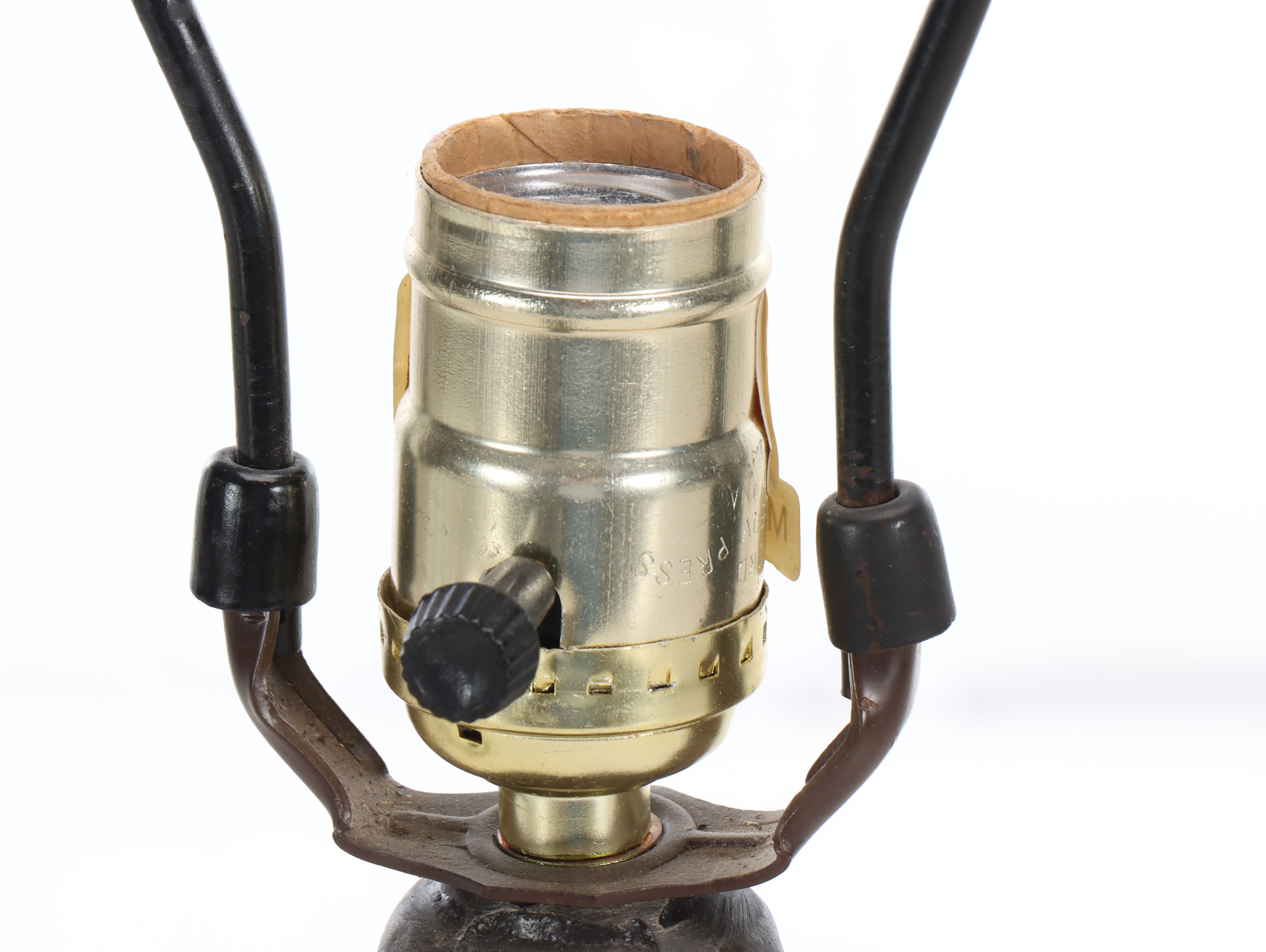 Art Nouveau Style Bronzed Spelter Lamp with Slag Glass Shade