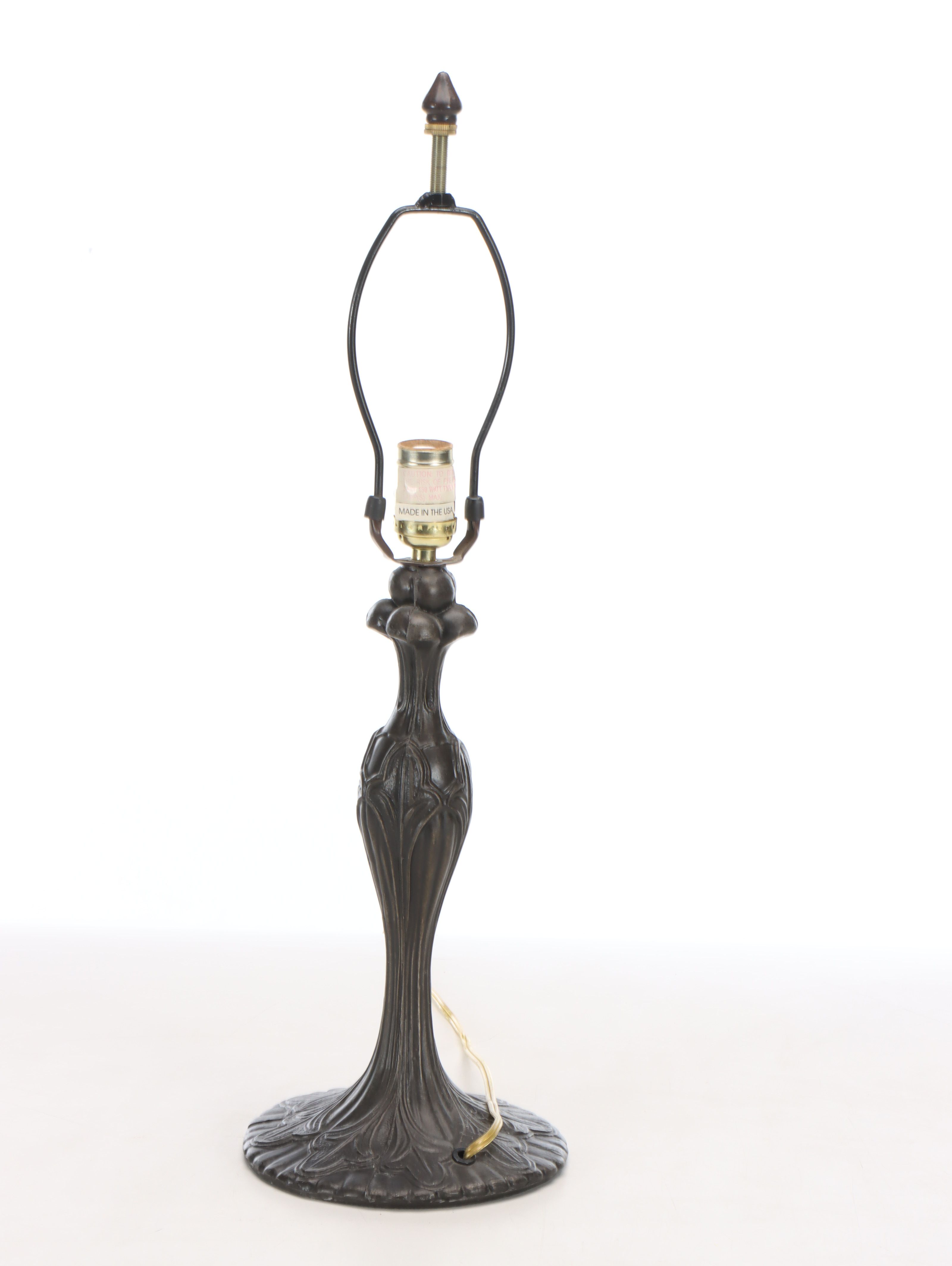 Art Nouveau Style Bronzed Spelter Lamp with Slag Glass Shade