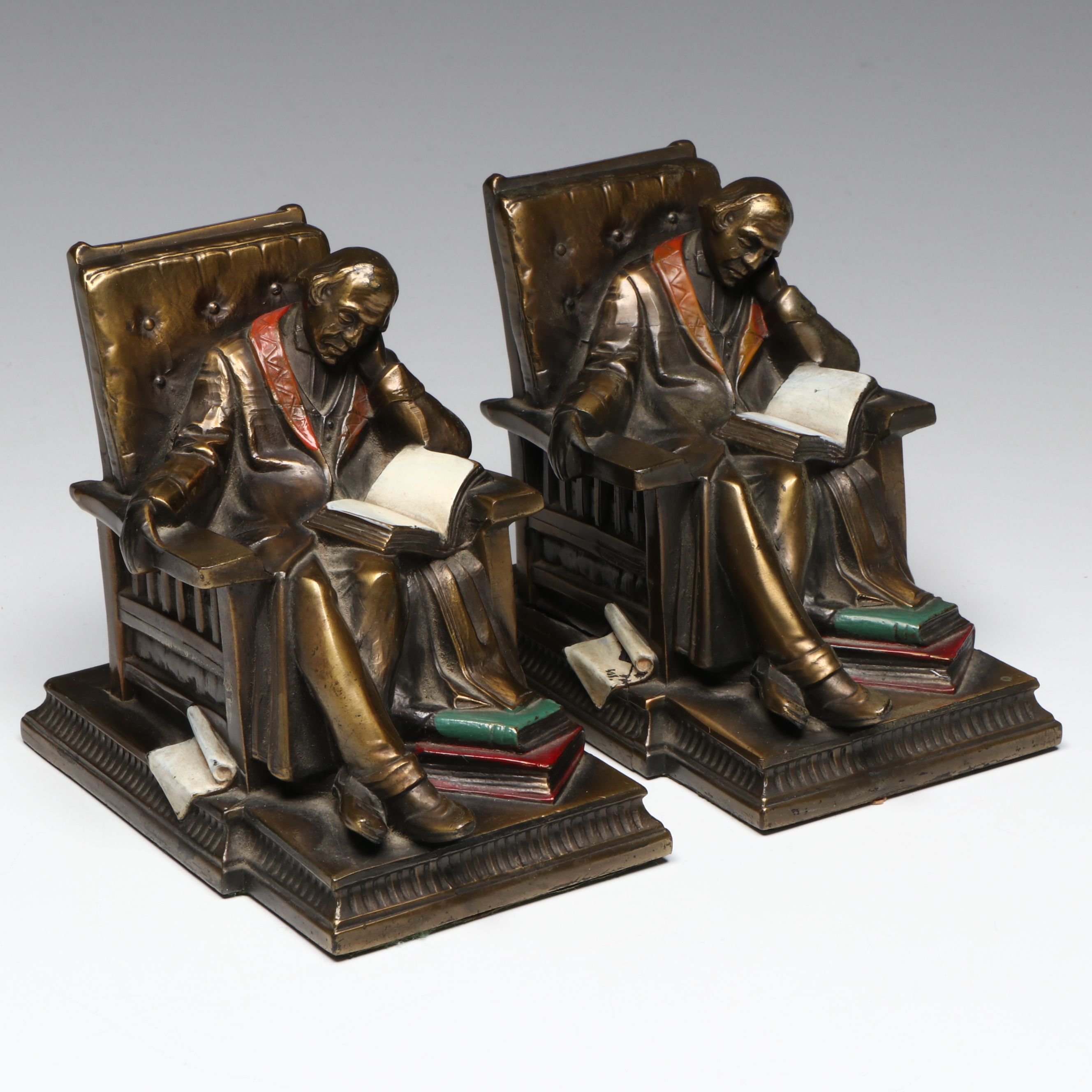 Kronheim & Oldenbusch "Sleeping Scholar" Cast Metal Bookends