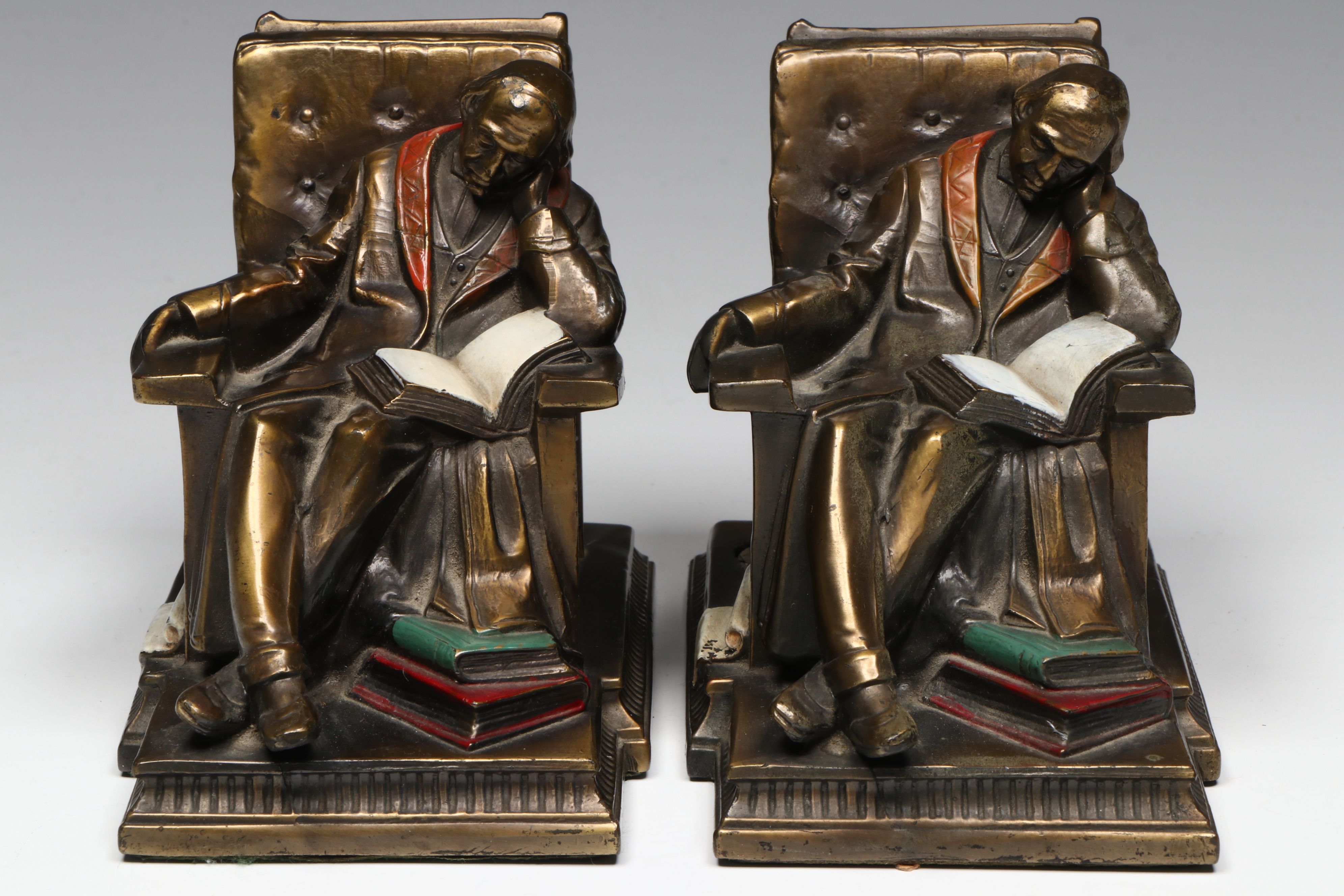 Kronheim & Oldenbusch "Sleeping Scholar" Cast Metal Bookends