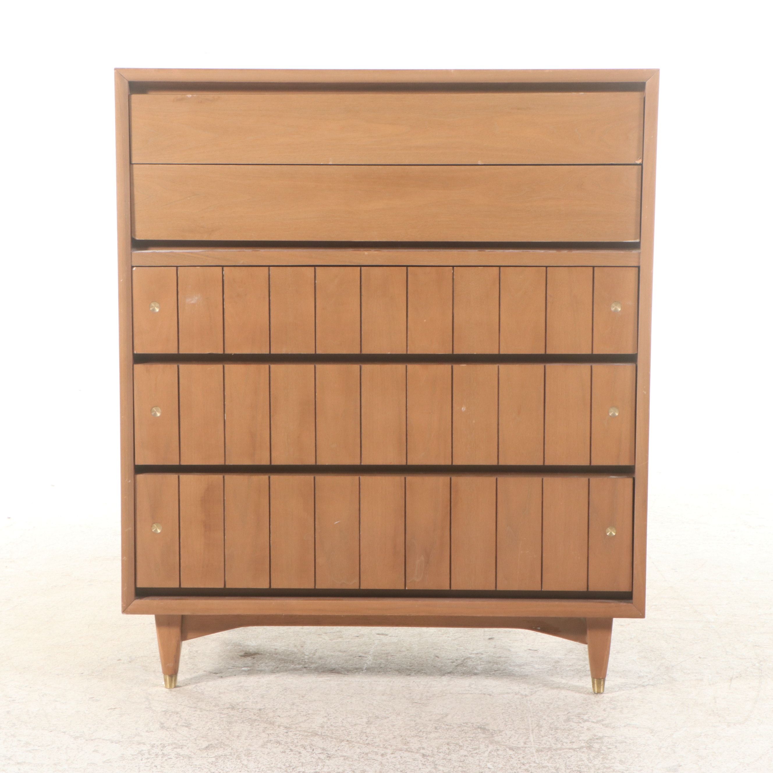 Kroehler Mid Century Modern Walnut Tallboy Dresser, Mid-20th Century