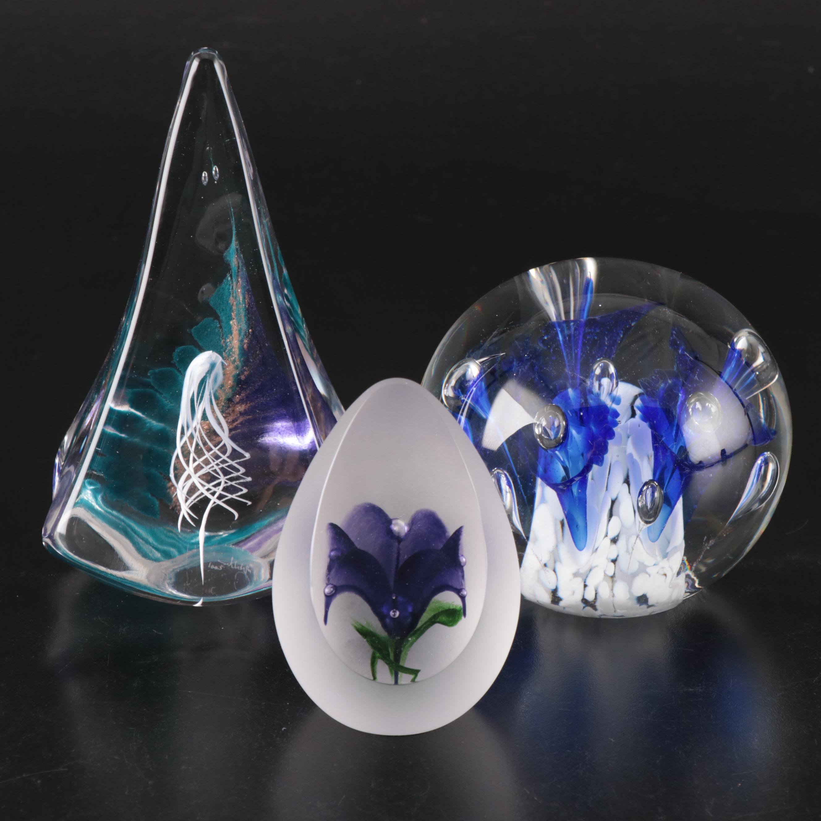 Fred Wilkerson Signed Studio Glass and Other Crystal Paperweights