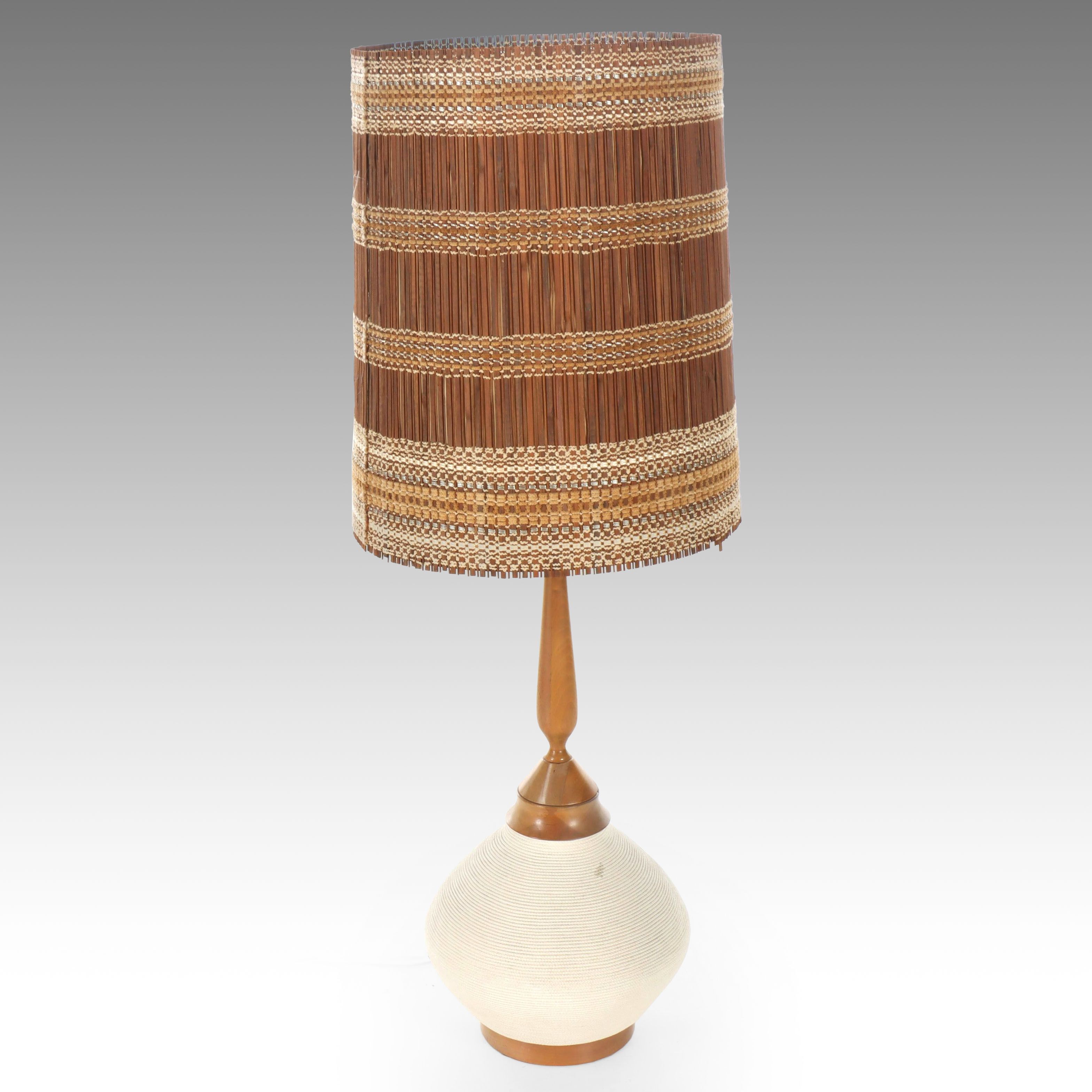 Mid Century Modern Lamp with Woven Shade Attributed to Maria Kipp, Circa 1960s