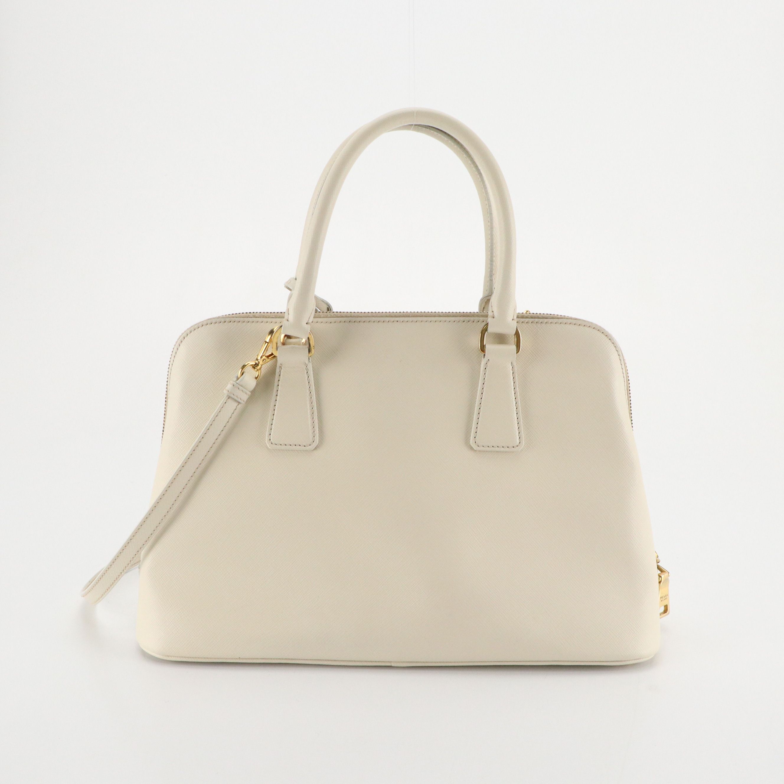 Prada Zippered Two-Way Tote in Ivory Saffiano Leather