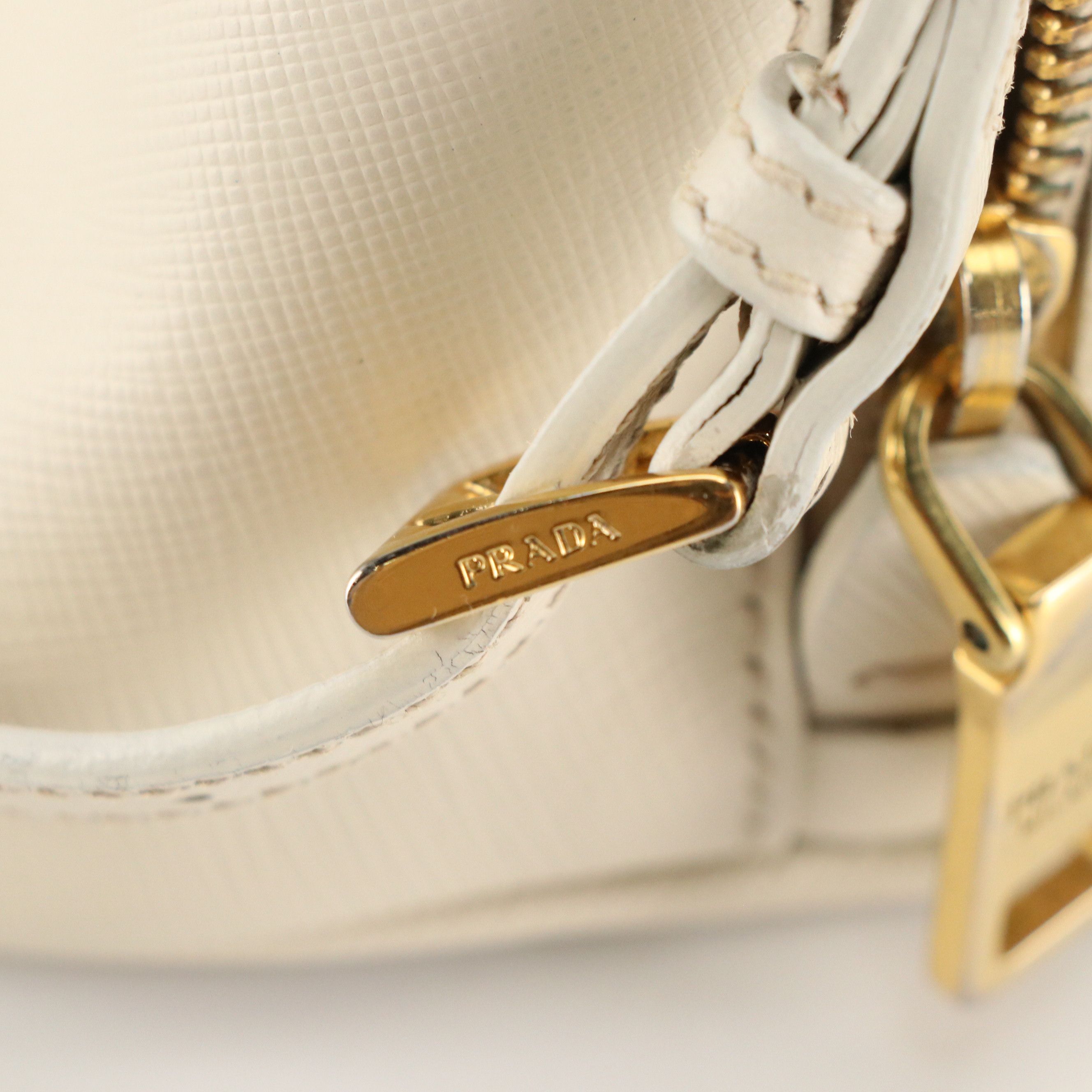 Prada Zippered Two-Way Tote in Ivory Saffiano Leather