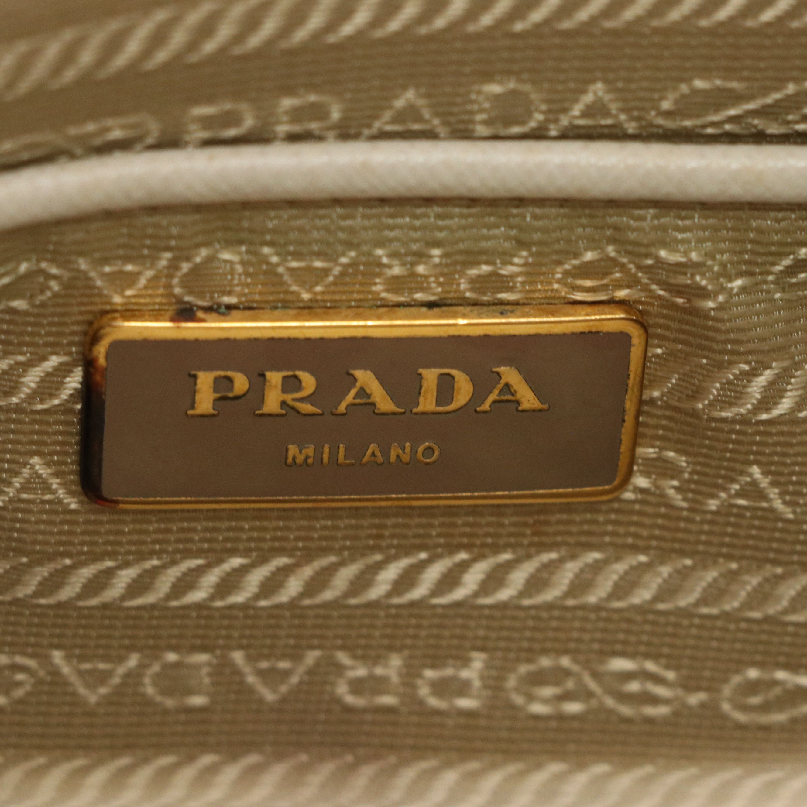 Prada Zippered Two-Way Tote in Ivory Saffiano Leather
