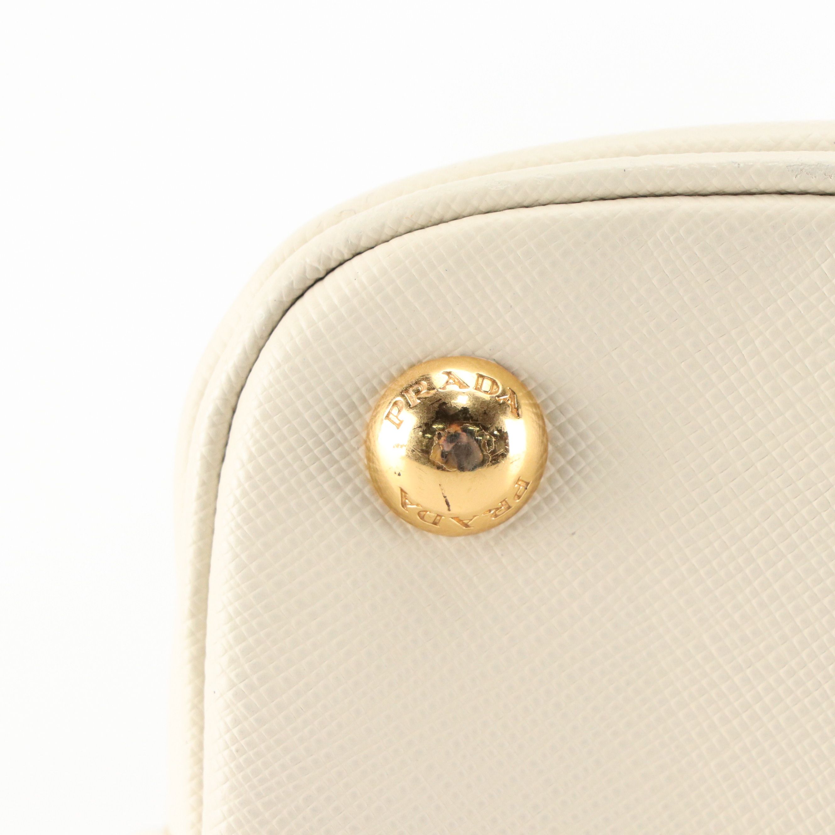 Prada Zippered Two-Way Tote in Ivory Saffiano Leather