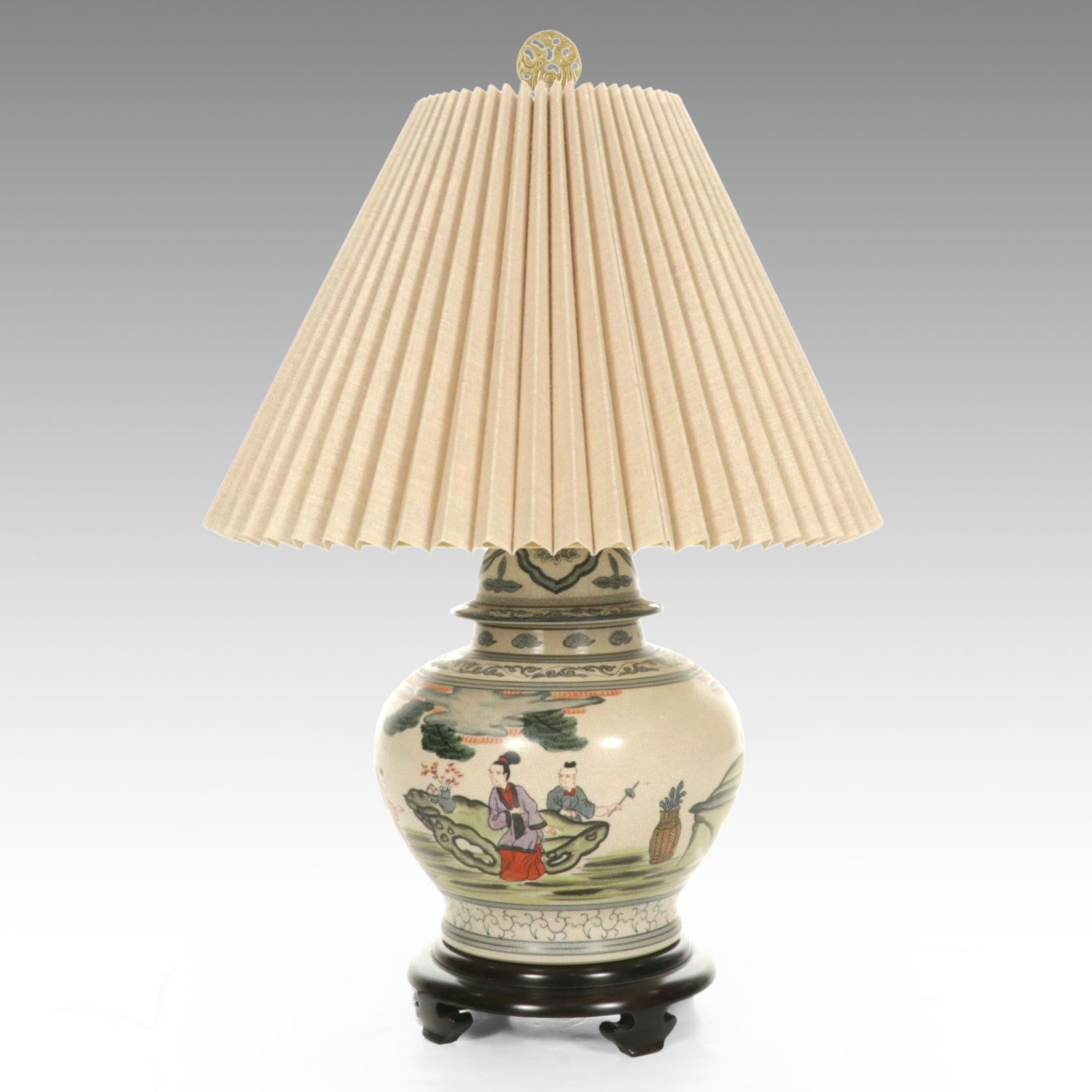 Wildwood Chinoiserie Hand-Painted Ginger Jar Lamp with Pleated Shade