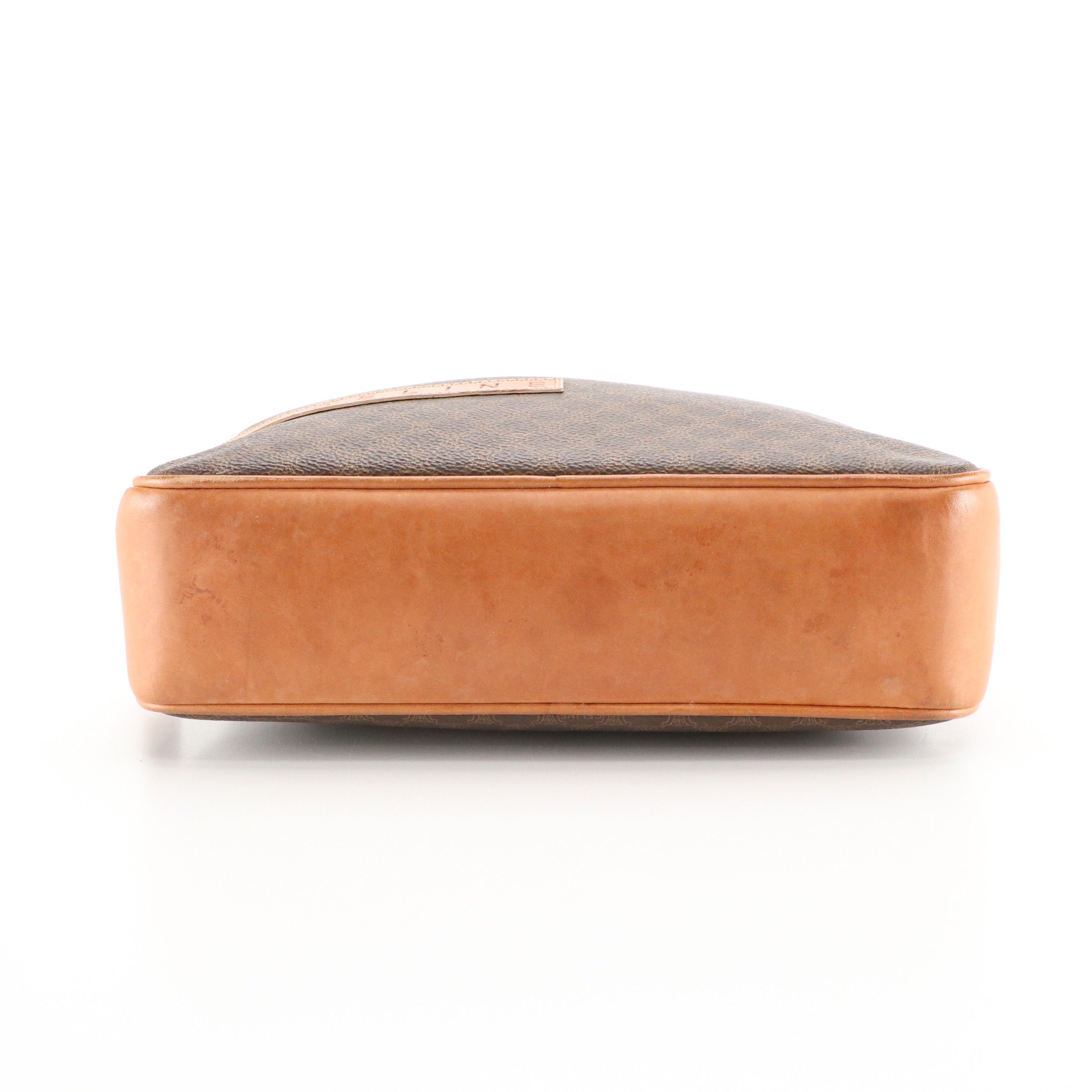 Celine Zip-Around Handbag in Macadam Canvas and Brown Calfskin Trim