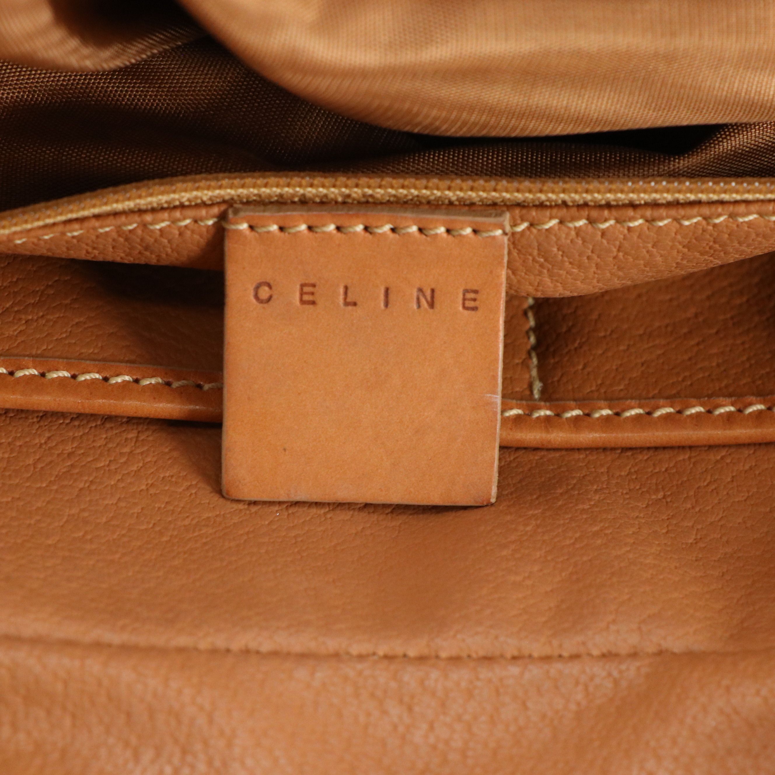Celine Zip-Around Handbag in Macadam Canvas and Brown Calfskin Trim