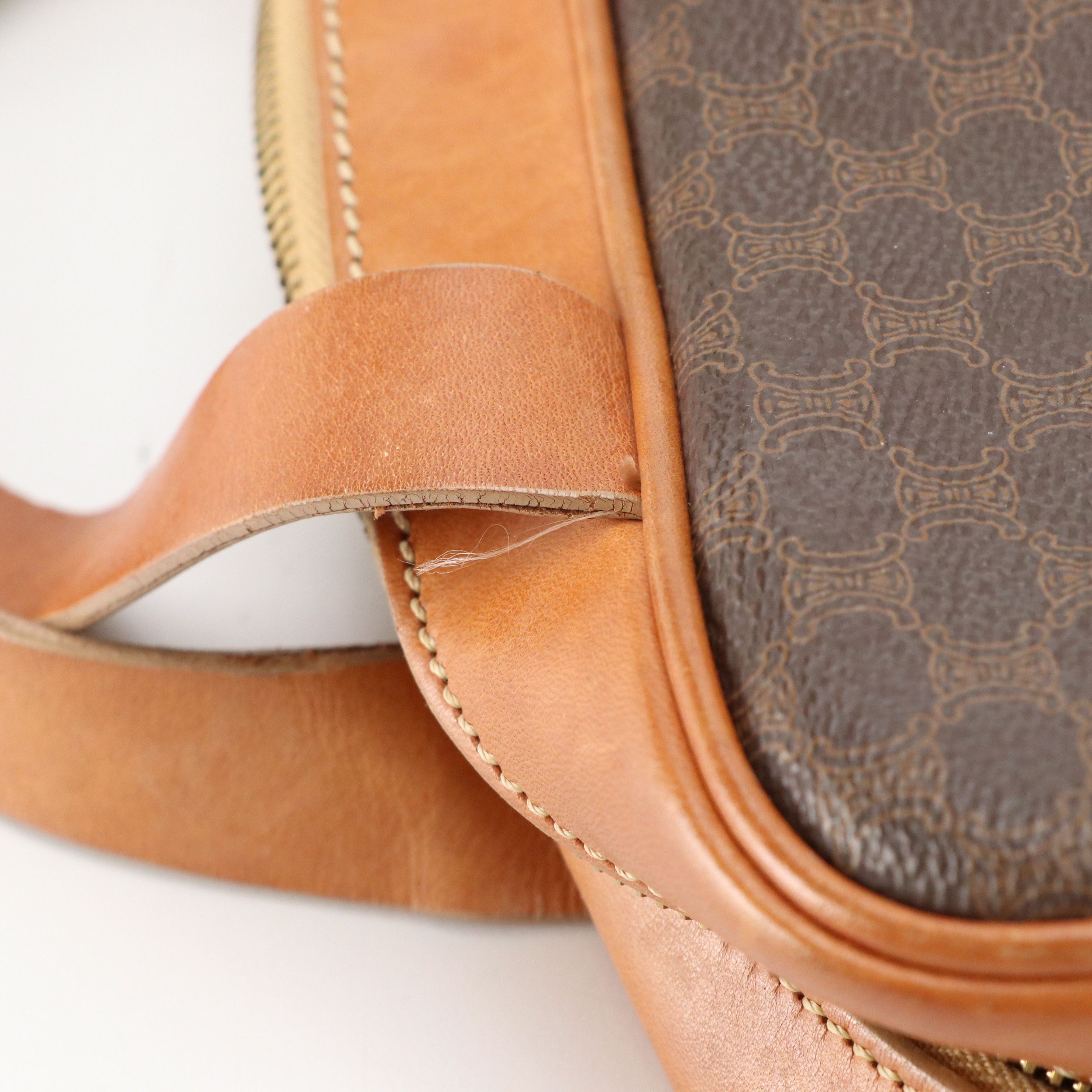 Celine Zip-Around Handbag in Macadam Canvas and Brown Calfskin Trim