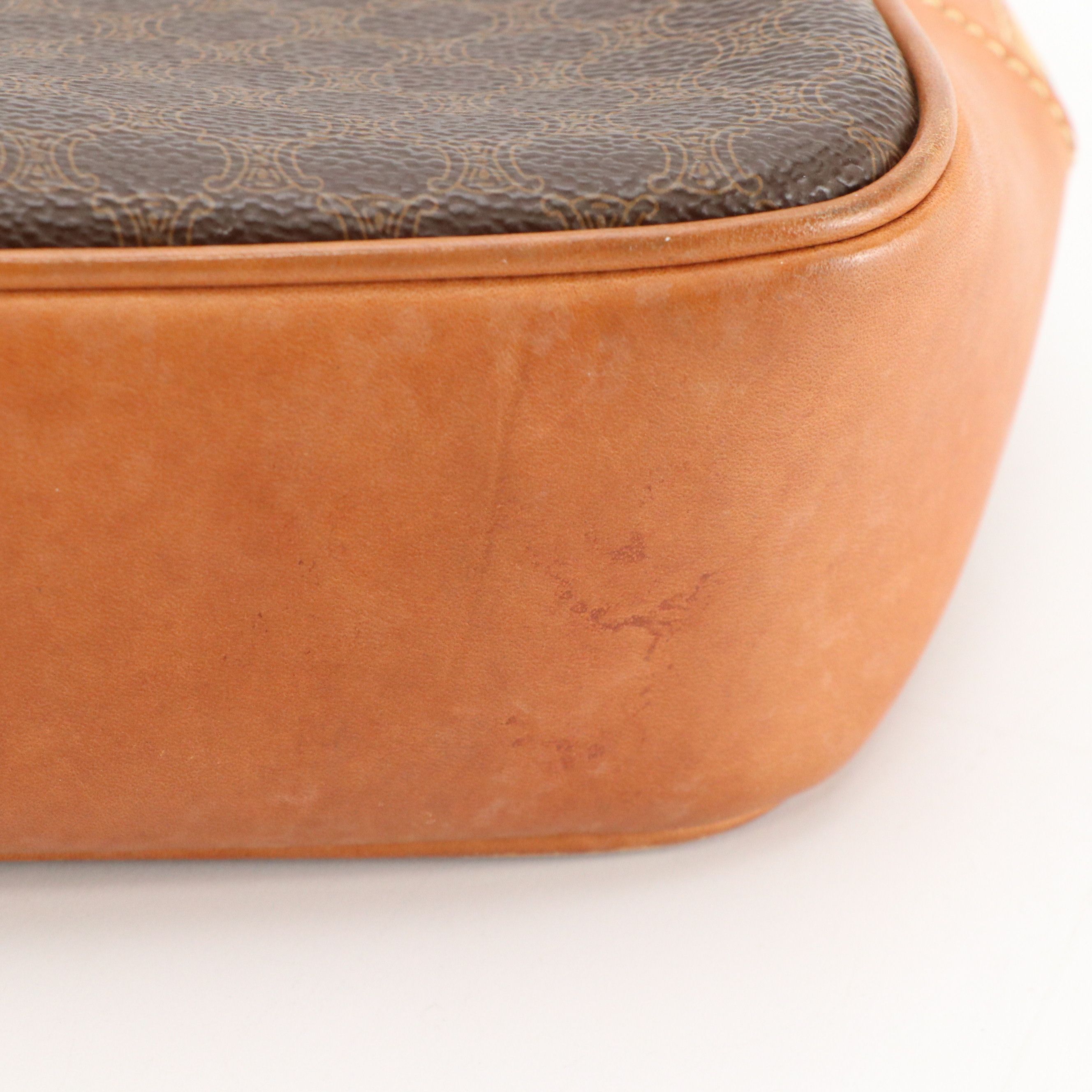 Celine Zip-Around Handbag in Macadam Canvas and Brown Calfskin Trim