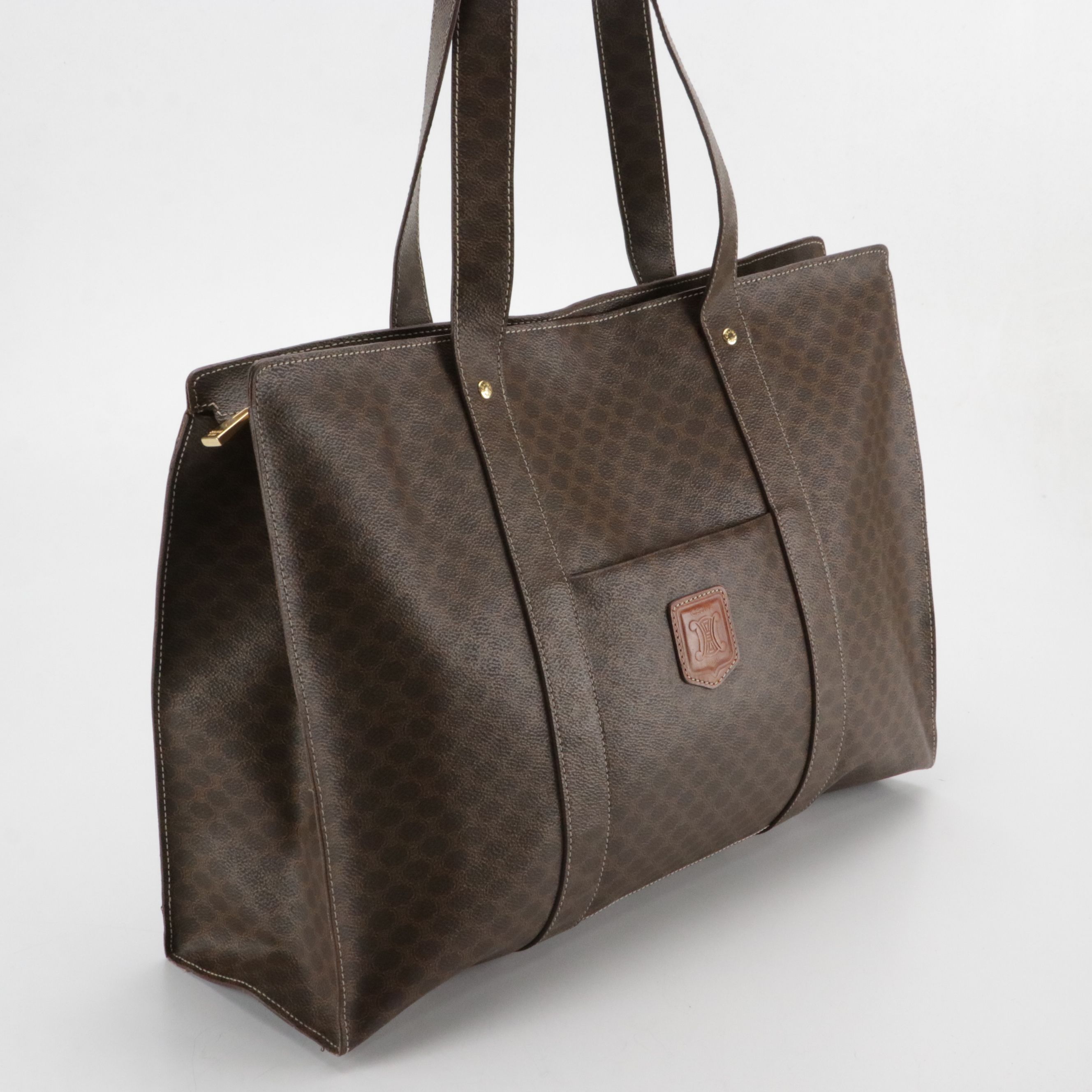 Celine Front Pocket Zip Tote in Macadam Canvas