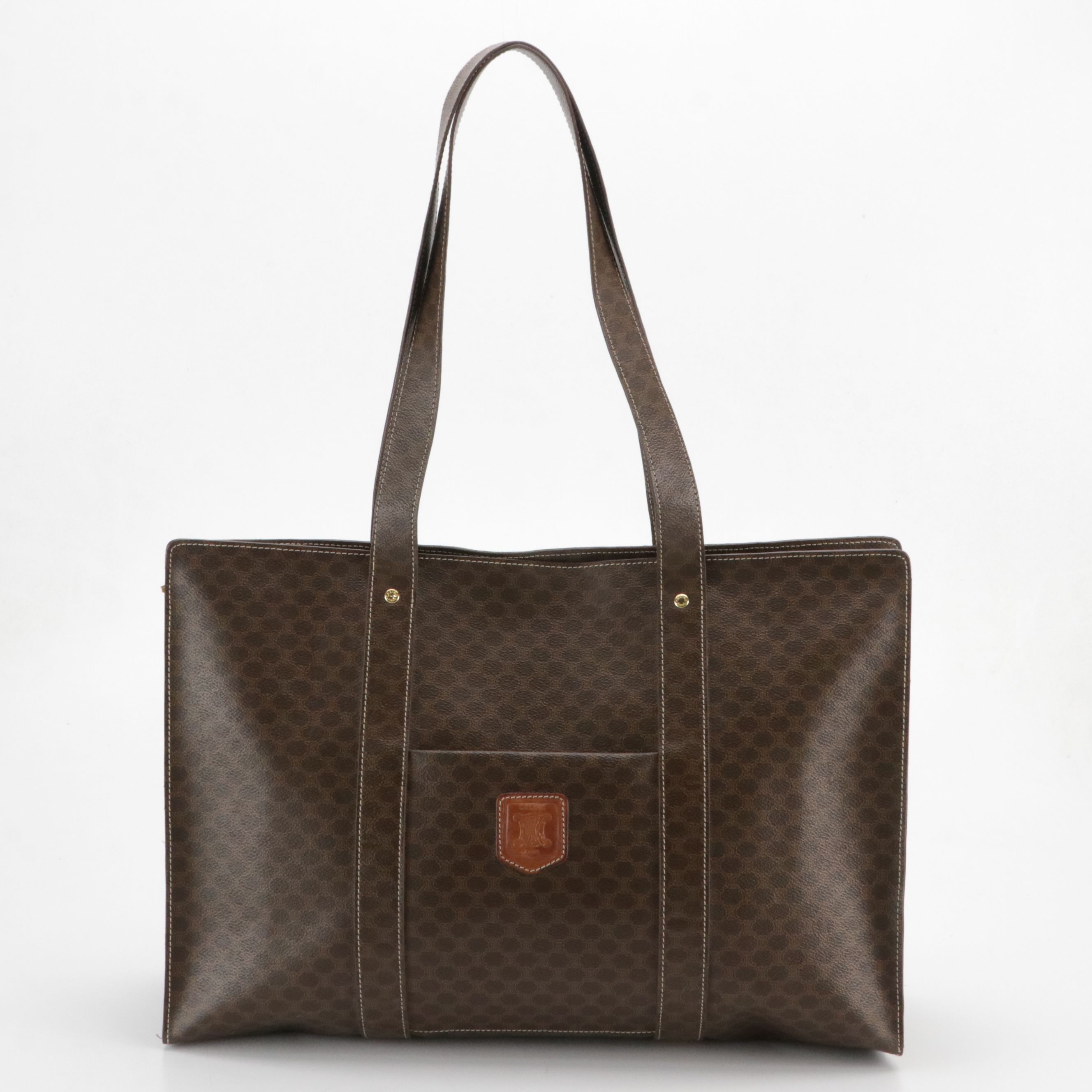 Celine Front Pocket Zip Tote in Macadam Canvas