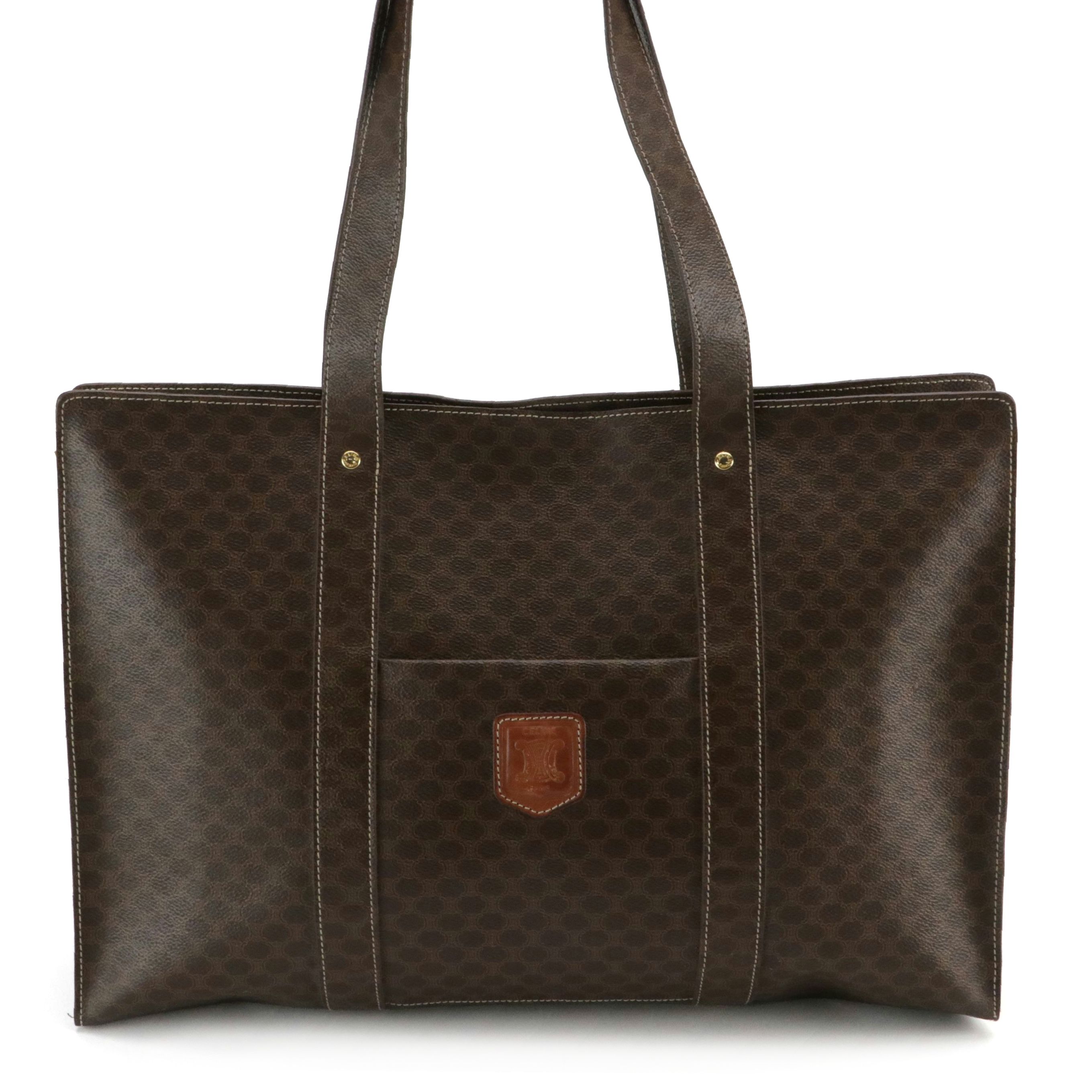 Celine Front Pocket Zip Tote in Macadam Canvas