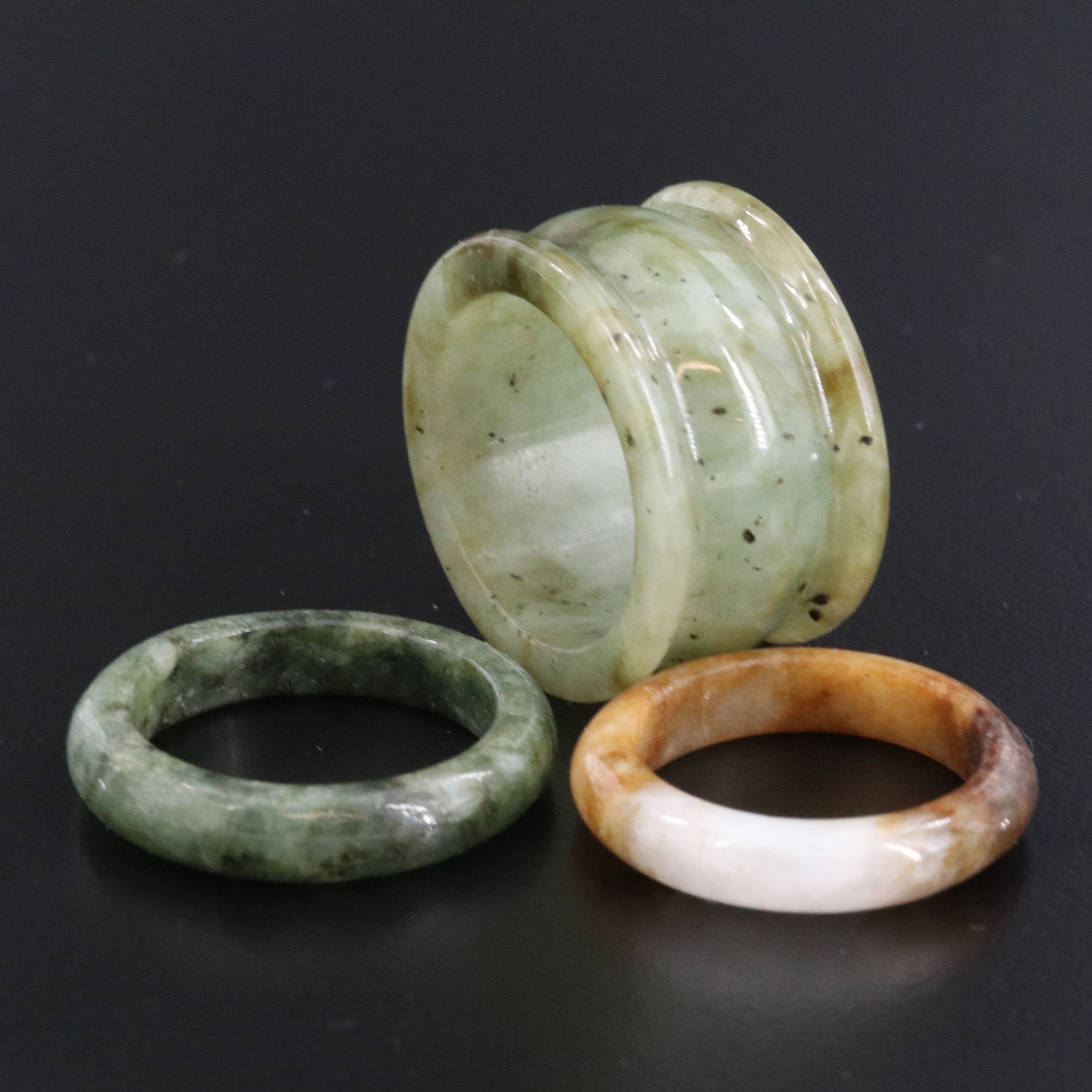 Lot of Three Jadeite Hololith Rings