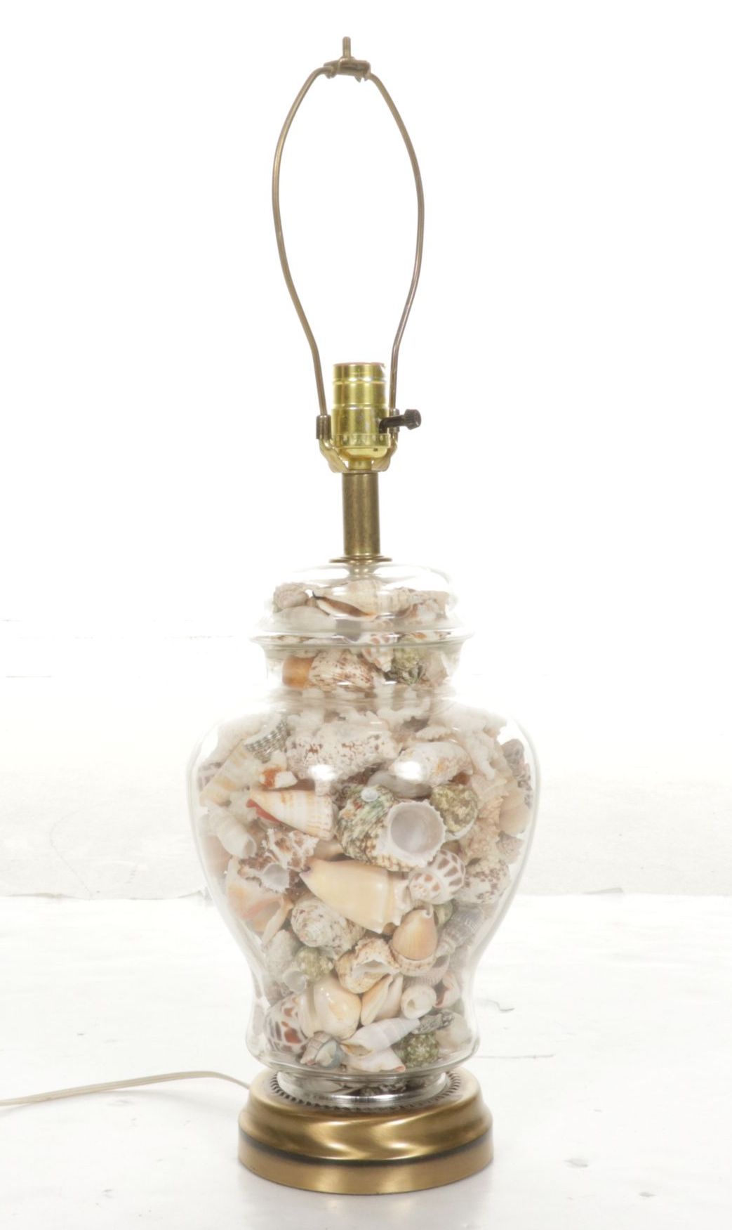 Seashell Filled Glass Jar Table Lamp with Pleated Shade