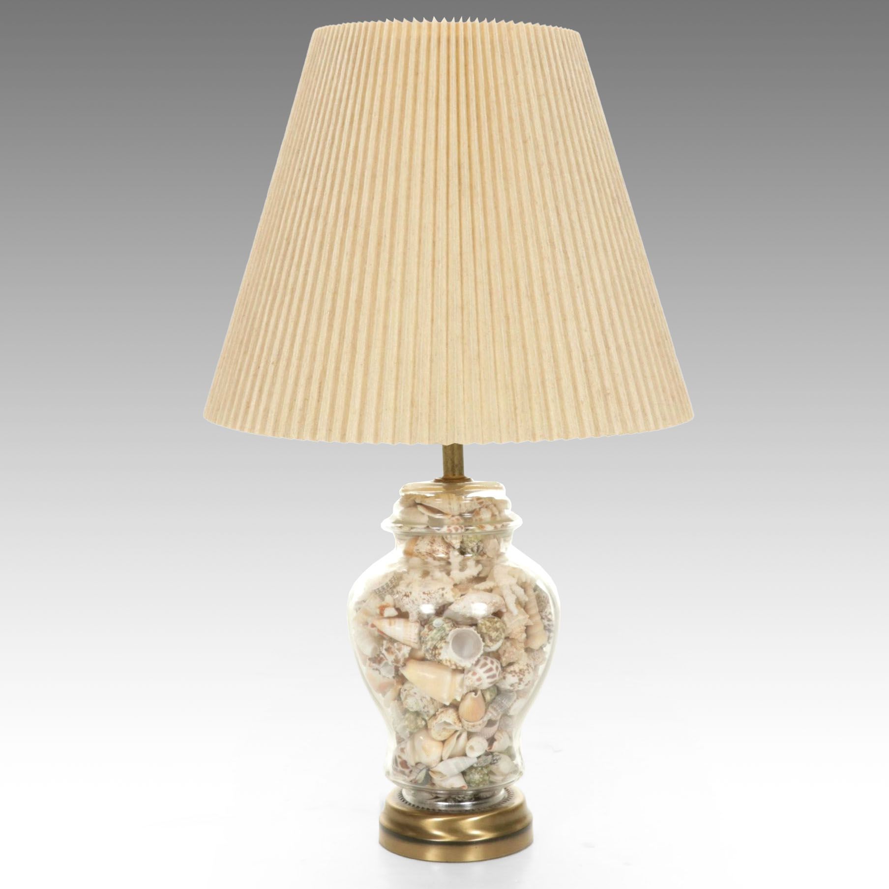 Seashell Filled Glass Jar Table Lamp with Pleated Shade