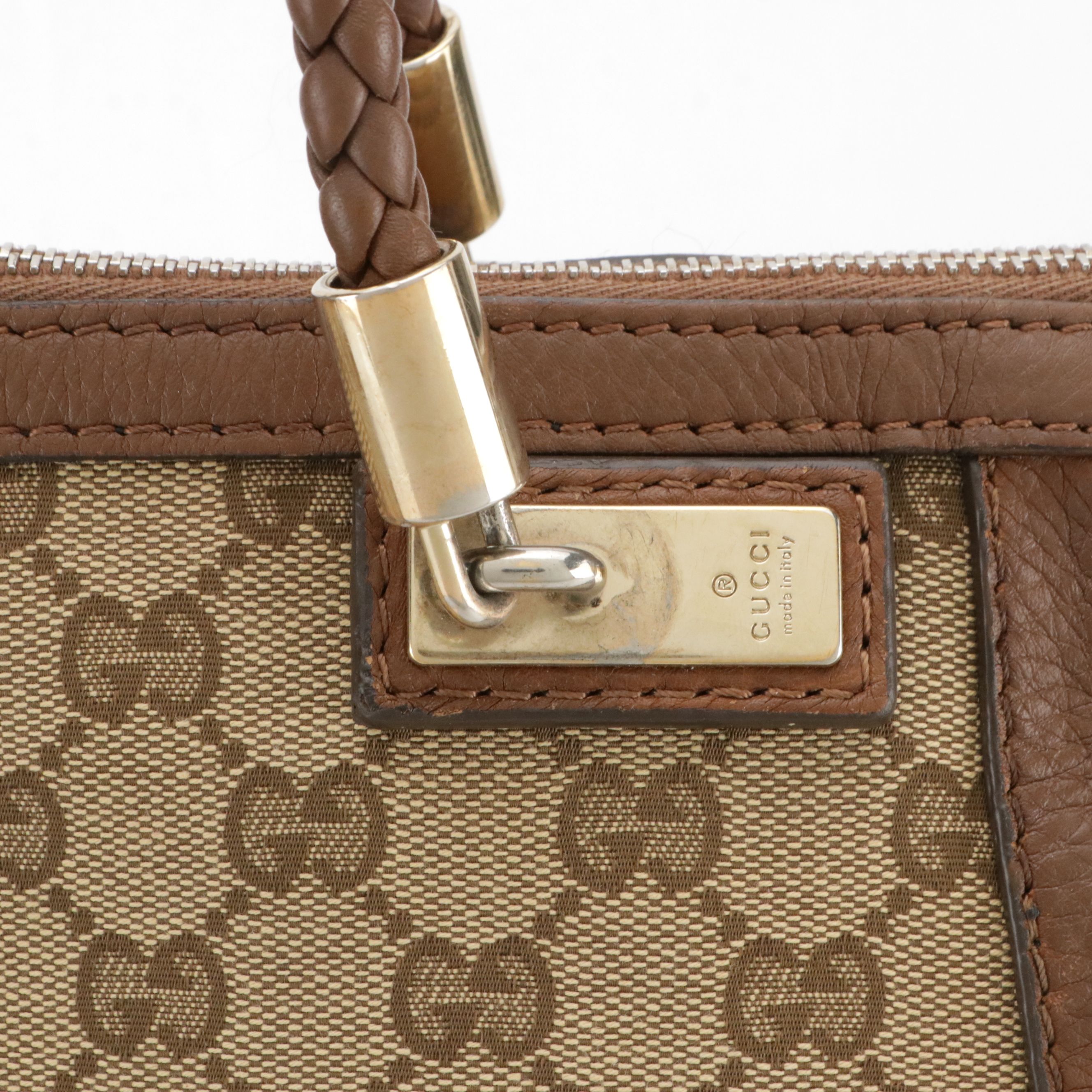 Gucci Large Bella Tote in GG Canvas and Brown Leather with Bamboo Accents