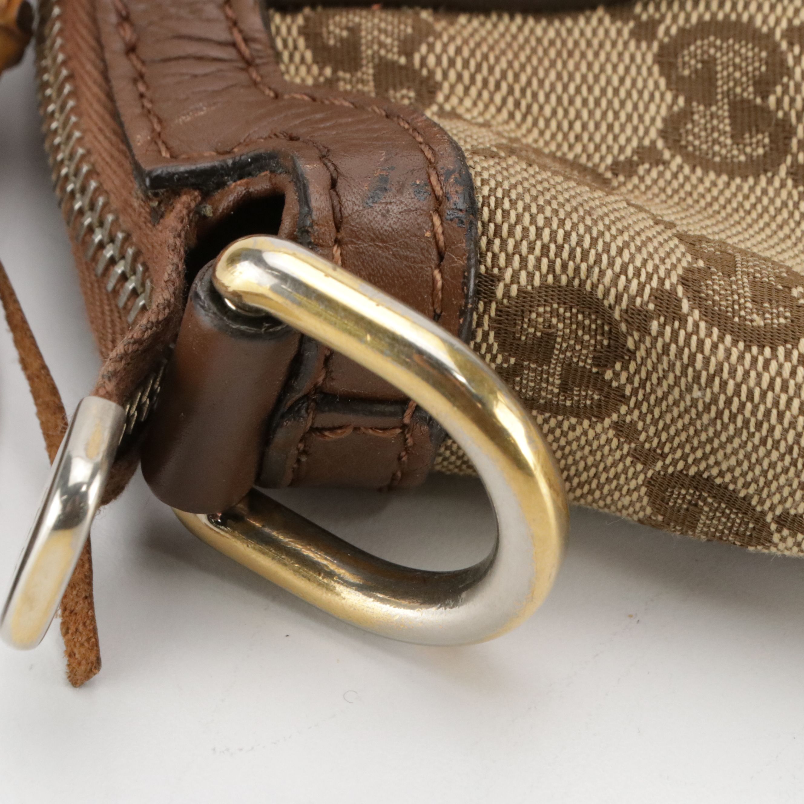 Gucci Large Bella Tote in GG Canvas and Brown Leather with Bamboo Accents