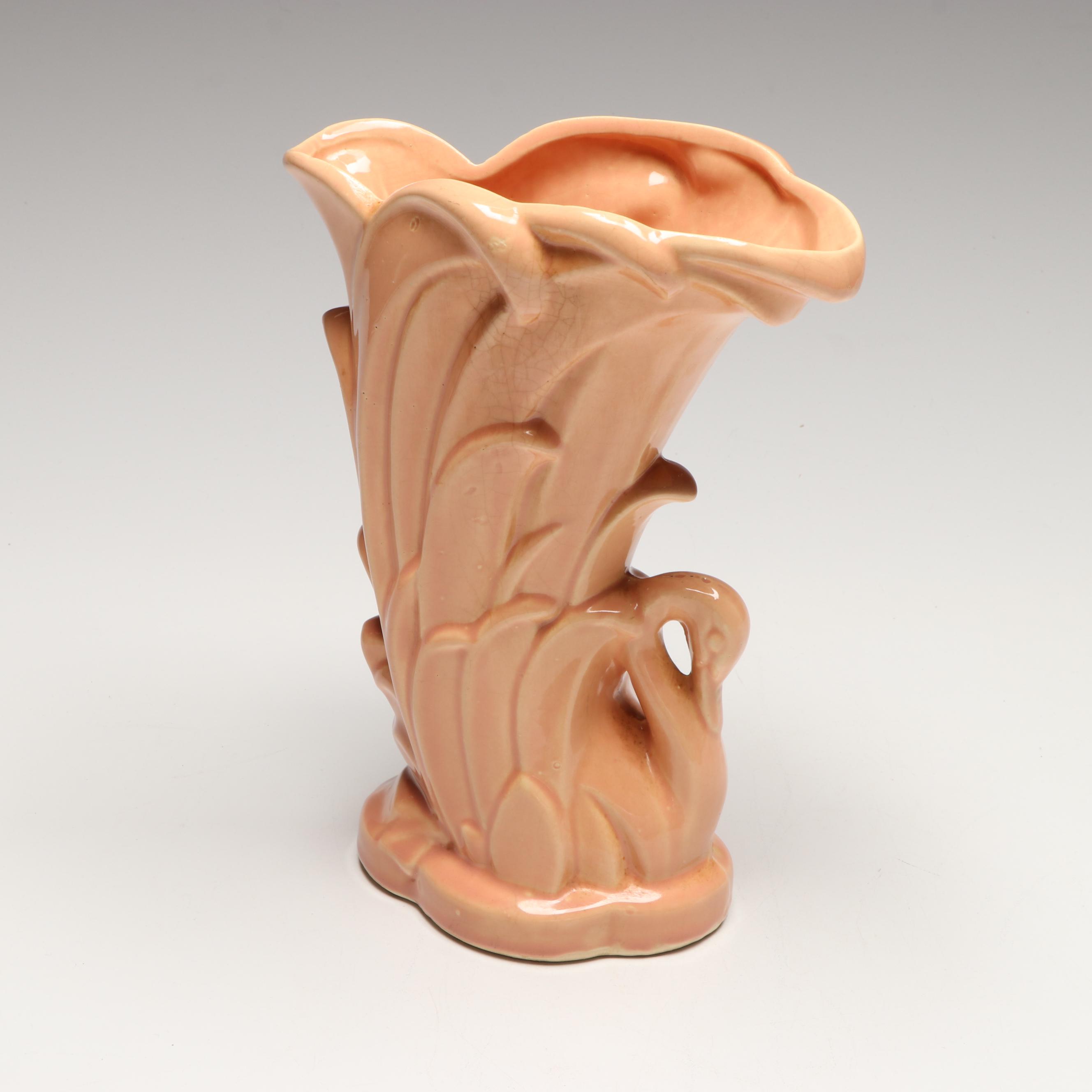 McCoy Pottery "Swan in Reeds" Vase with Aqua Wave Planter