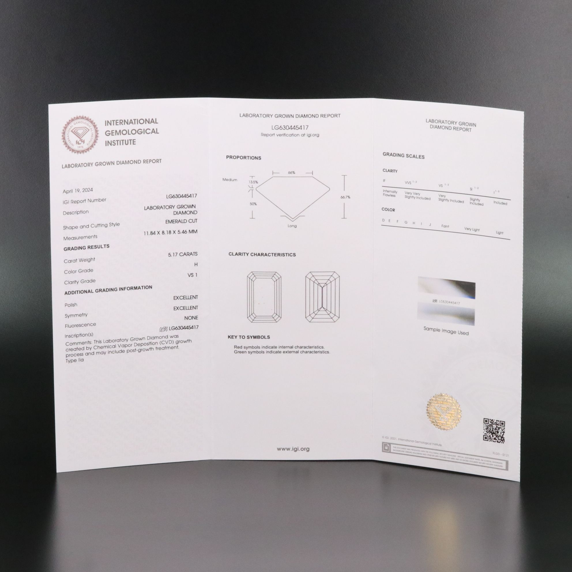 Loose 5.17 CT Lab Grown Diamond with IGI Report