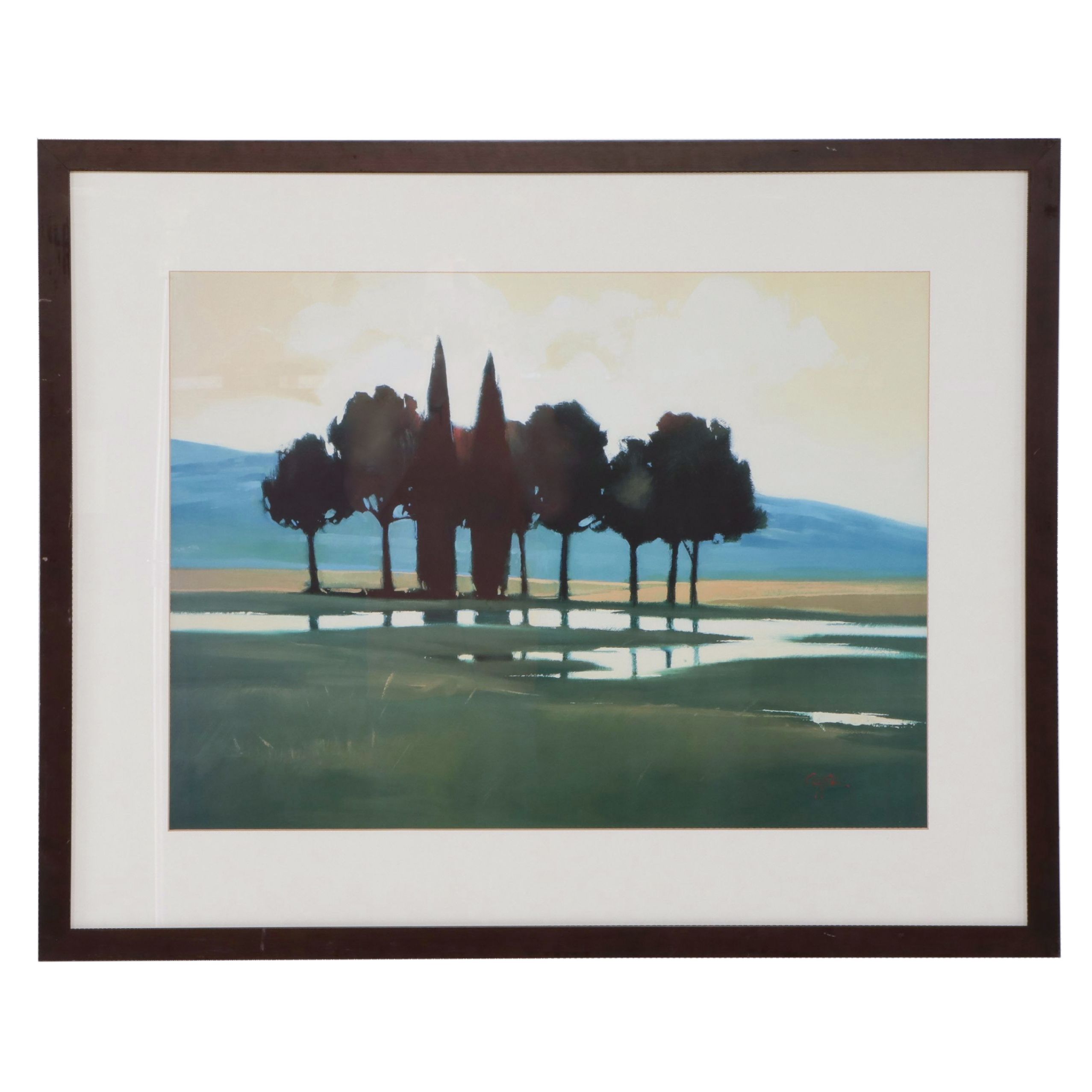 Landscape Offset Lithograph "Huddle" After Gregory Stocks