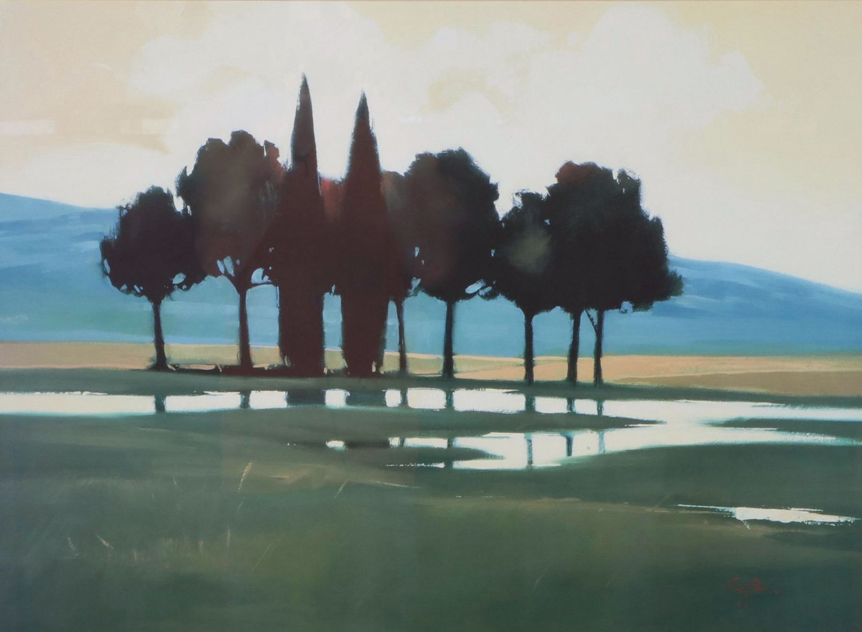 Landscape Offset Lithograph "Huddle" After Gregory Stocks