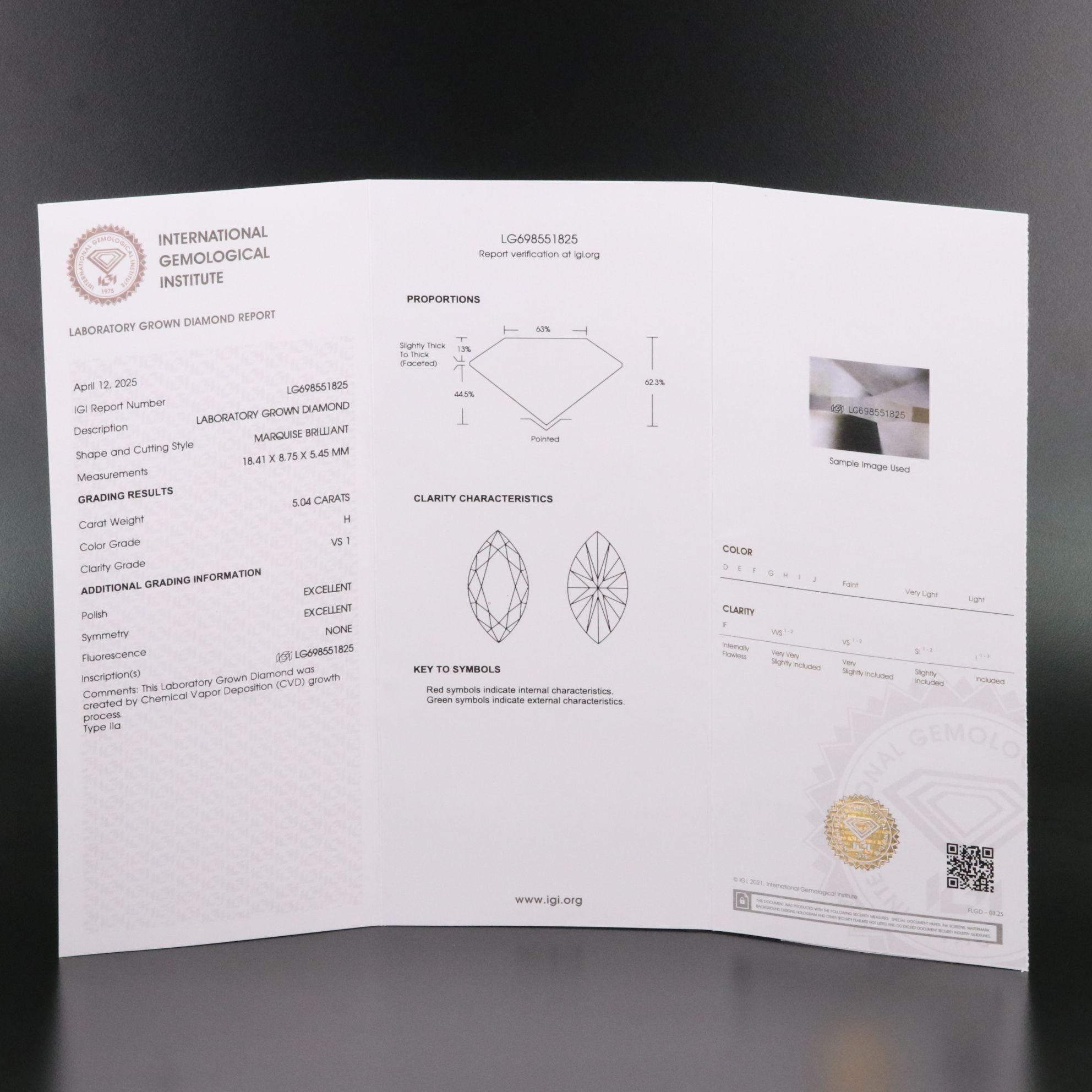 Loose 5.04 CT Lab Grown Diamond with IGI Report