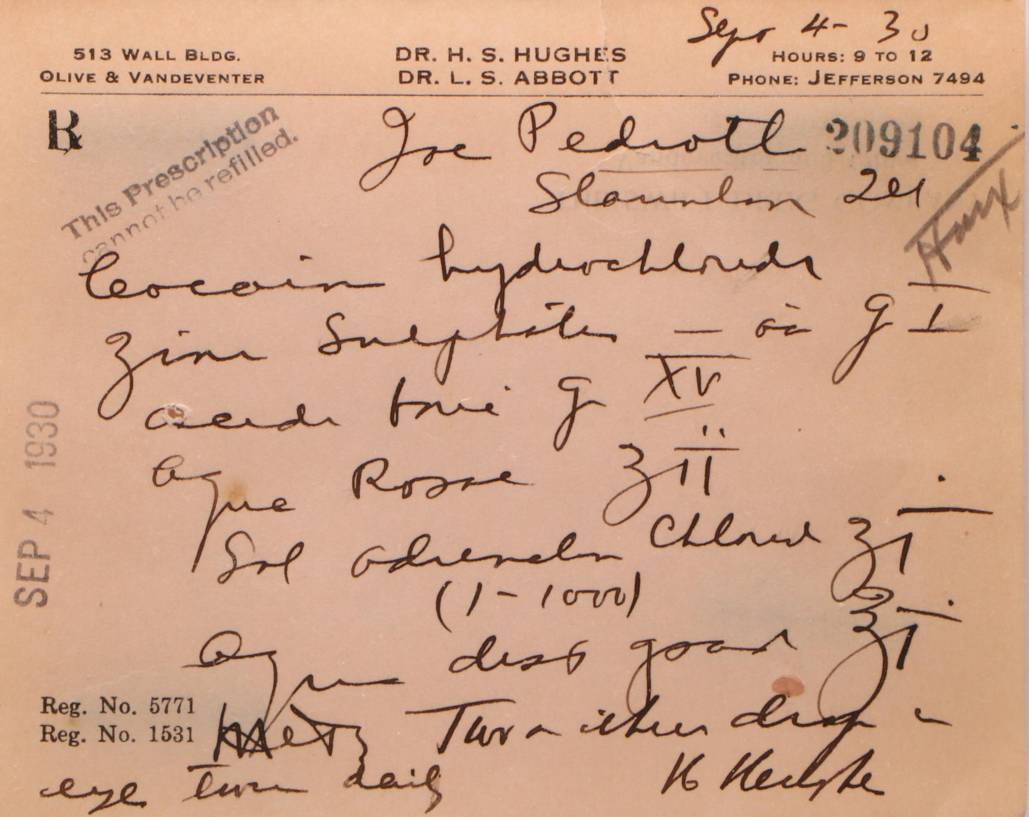 Prescription Form for Cocaine, 1930