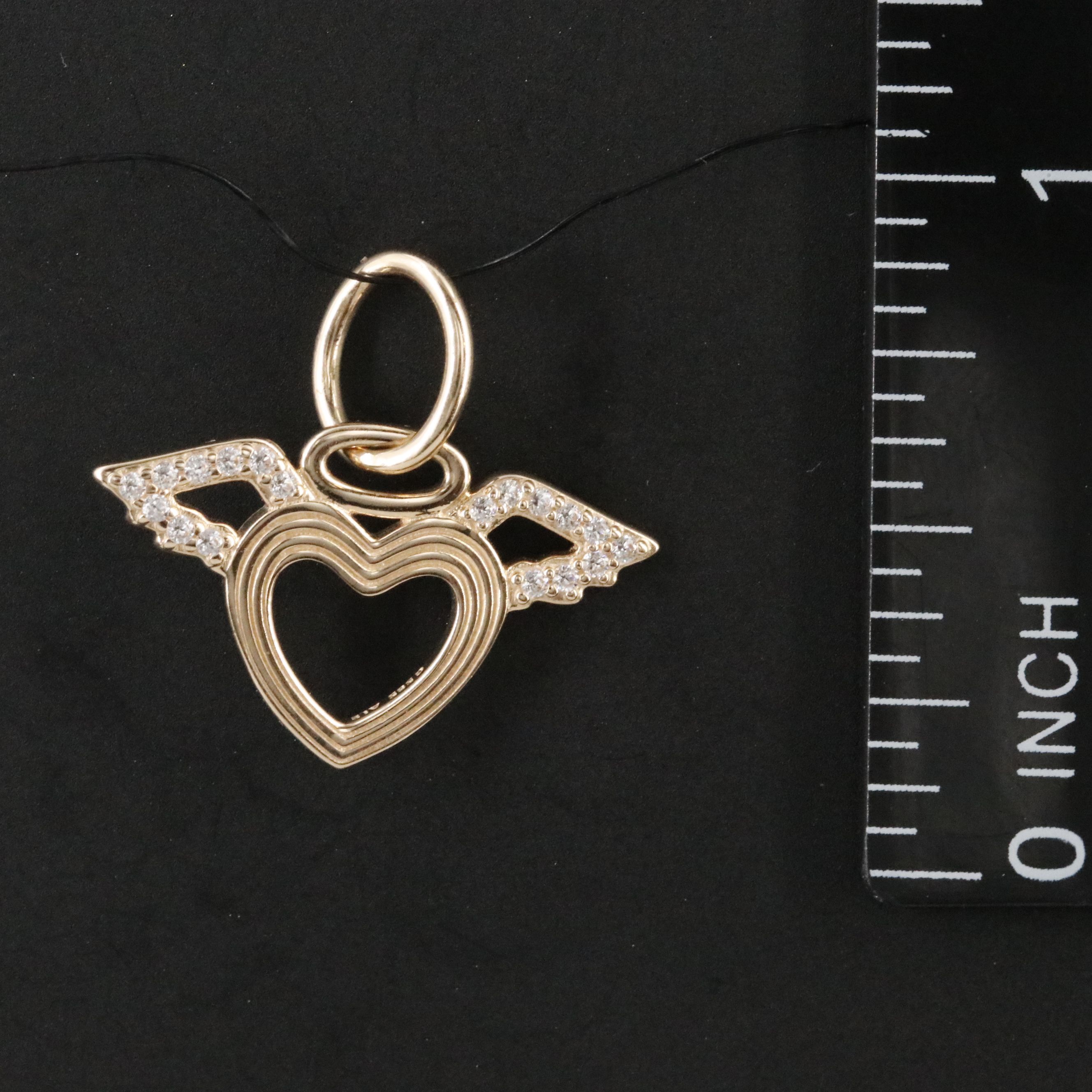 14K CZ Heart Angel Wing Pendant