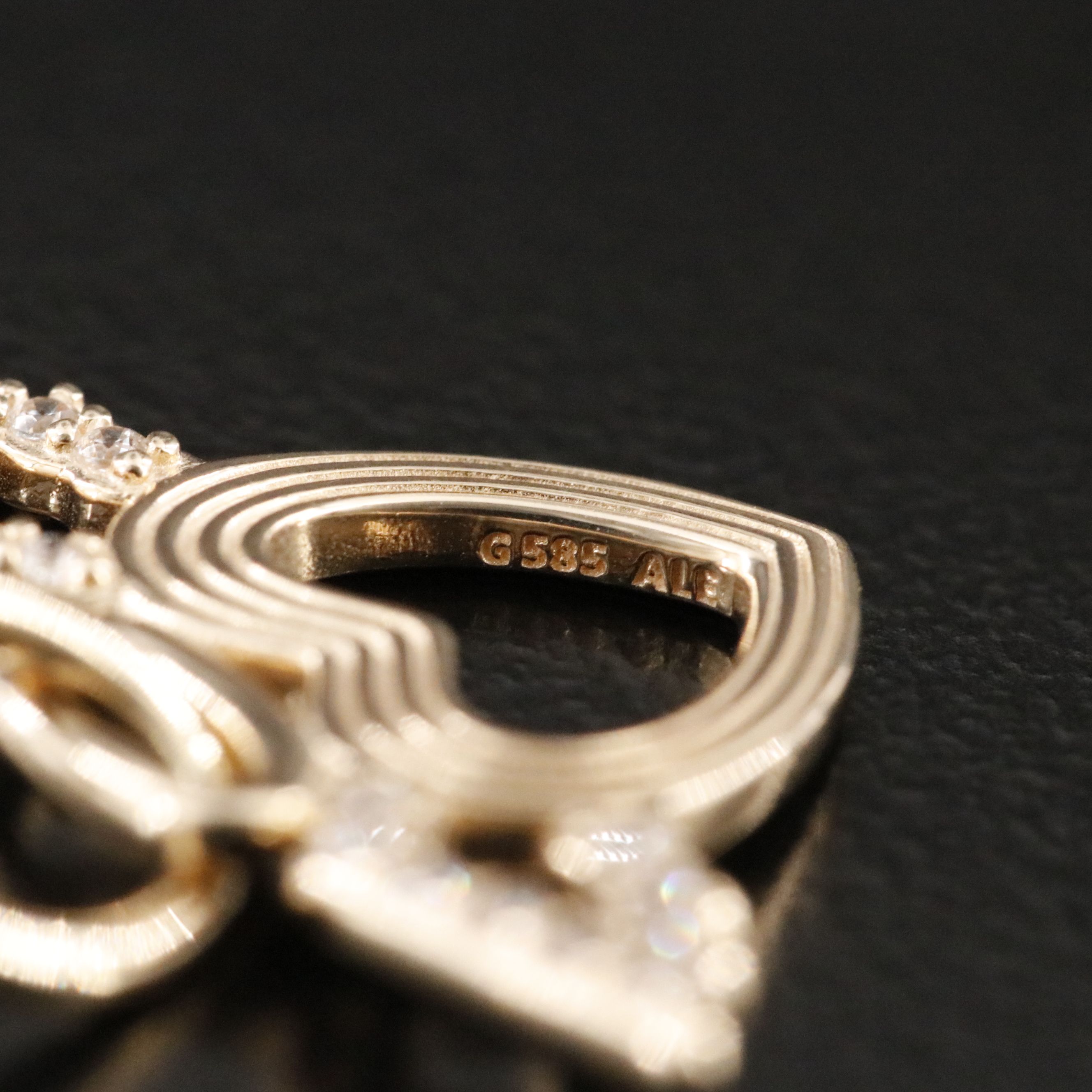 14K CZ Heart Angel Wing Pendant