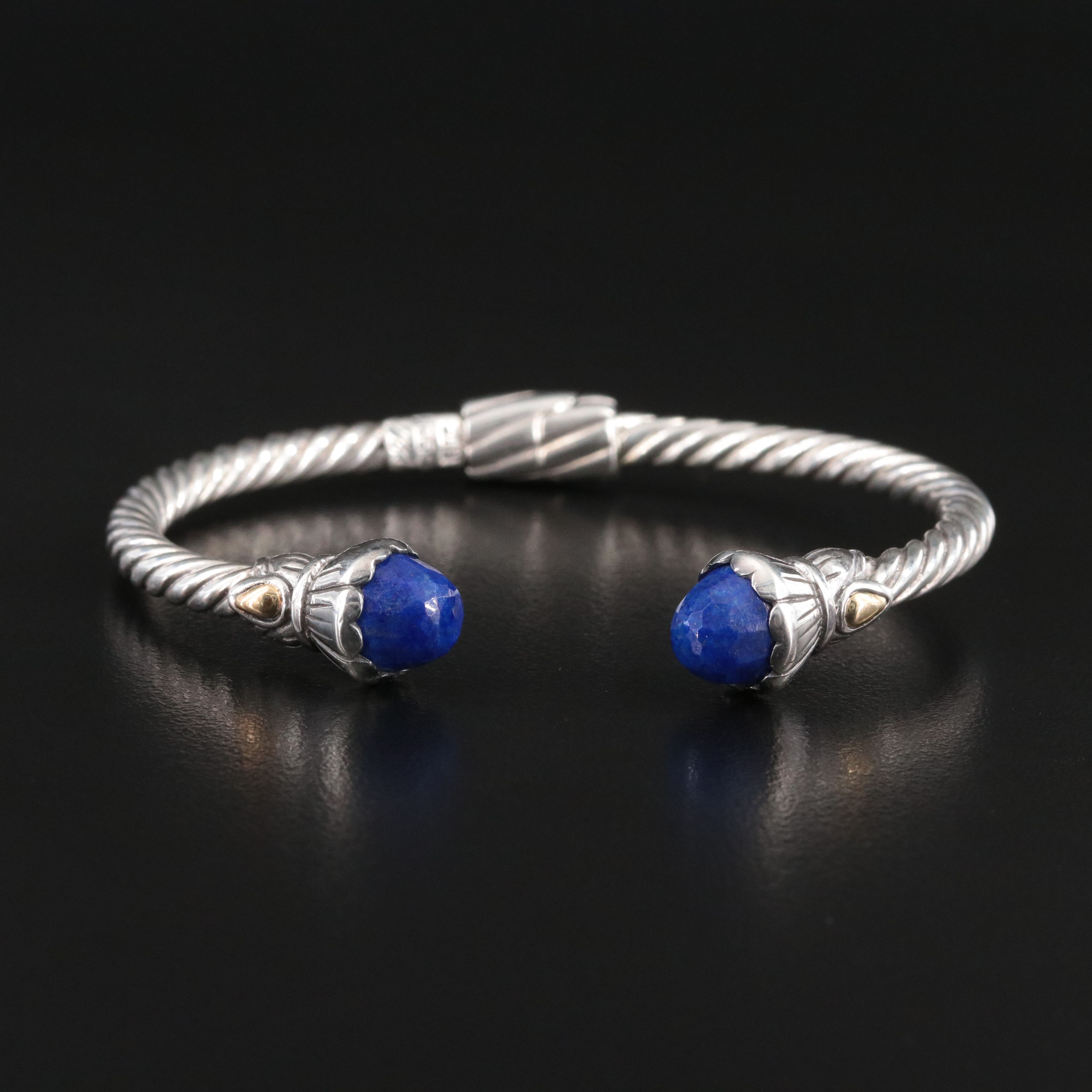 Sterling Lapis Lazuli Cable Cuff Bracelet with 18K Accent