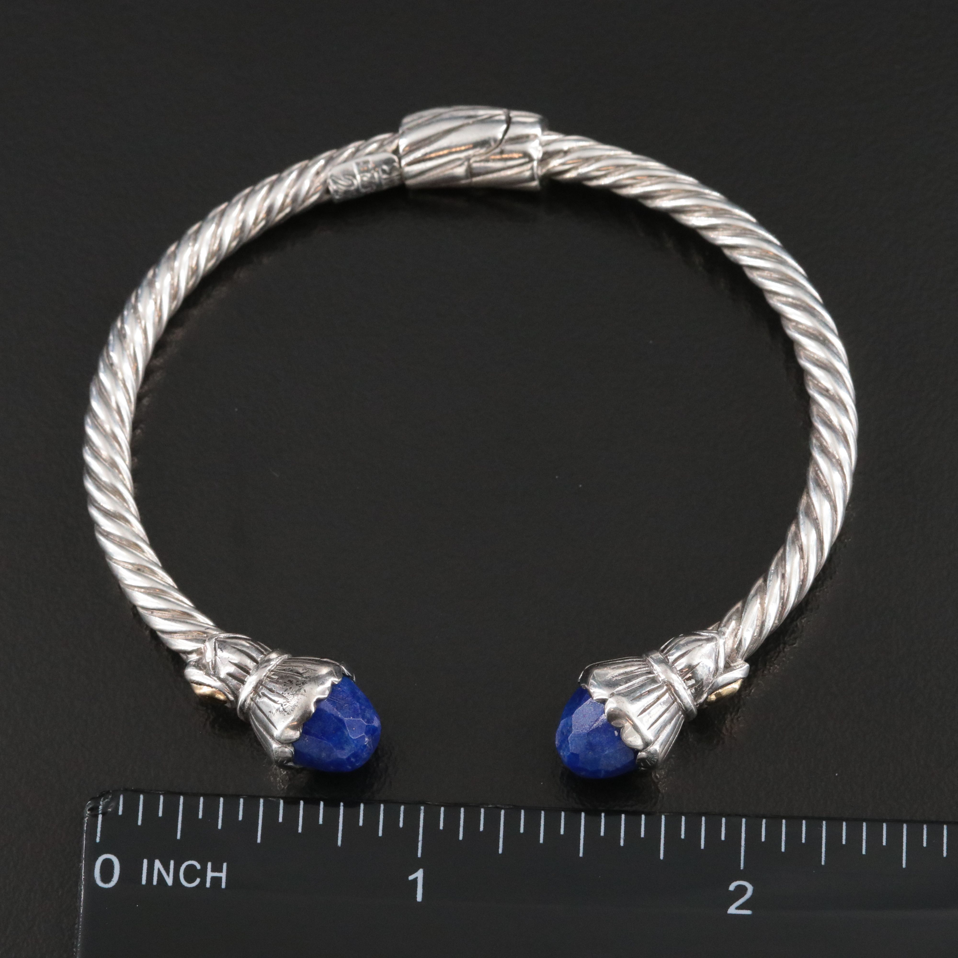 Sterling Lapis Lazuli Cable Cuff Bracelet with 18K Accent