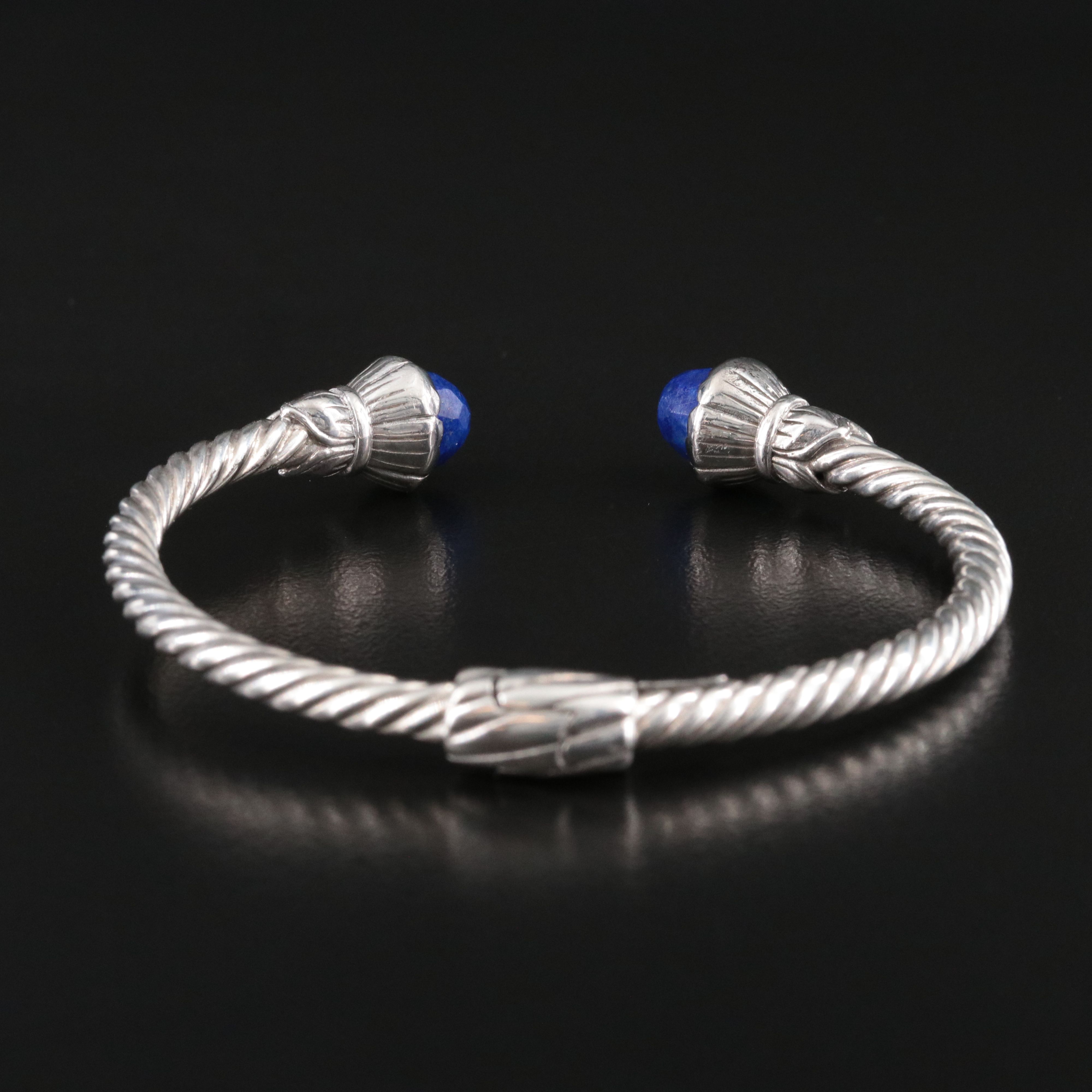 Sterling Lapis Lazuli Cable Cuff Bracelet with 18K Accent