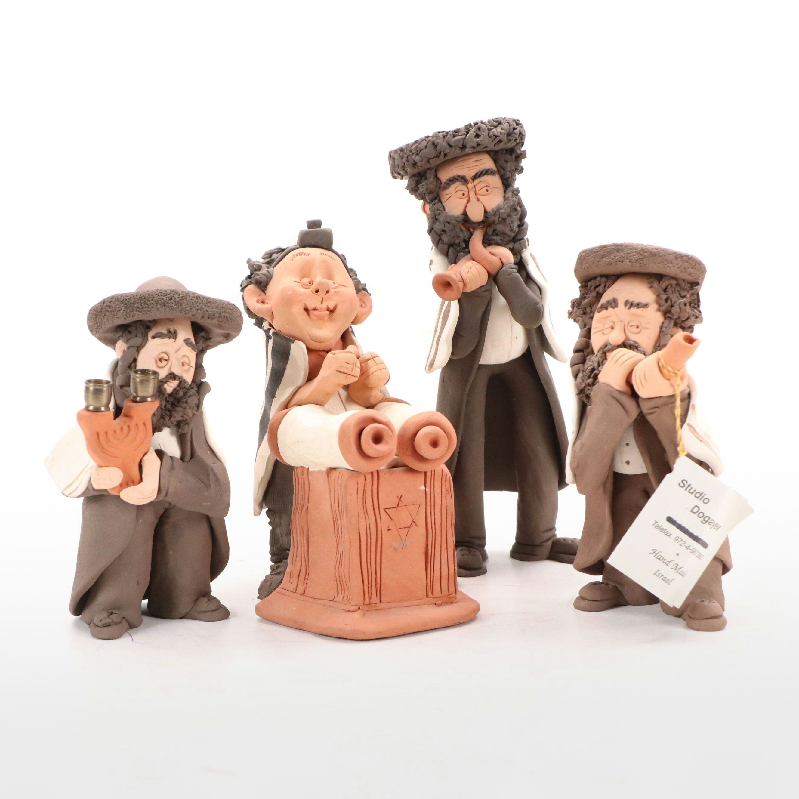 Studio Dogayev Clay Figures of Rabbi and Three Musicians, Late 20th Century