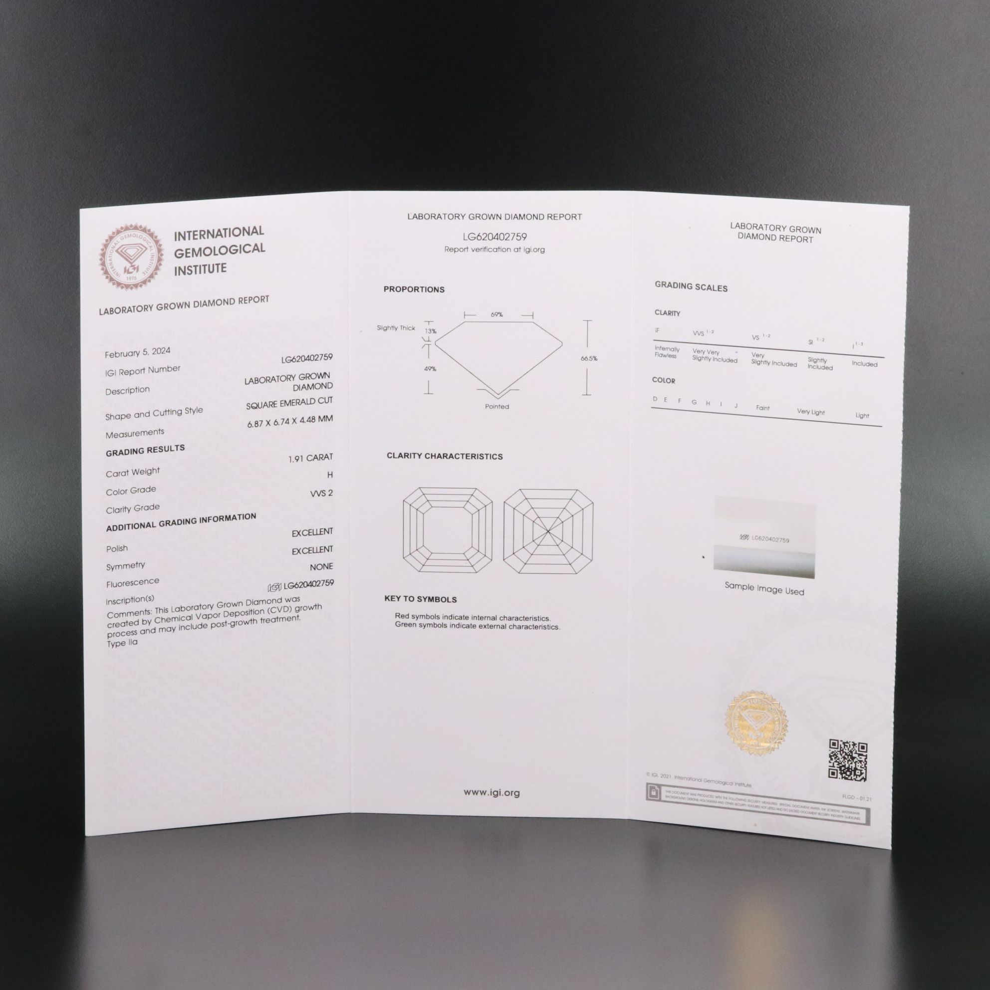 Loose 1.91 CT Lab Grown Diamond with IGI Report