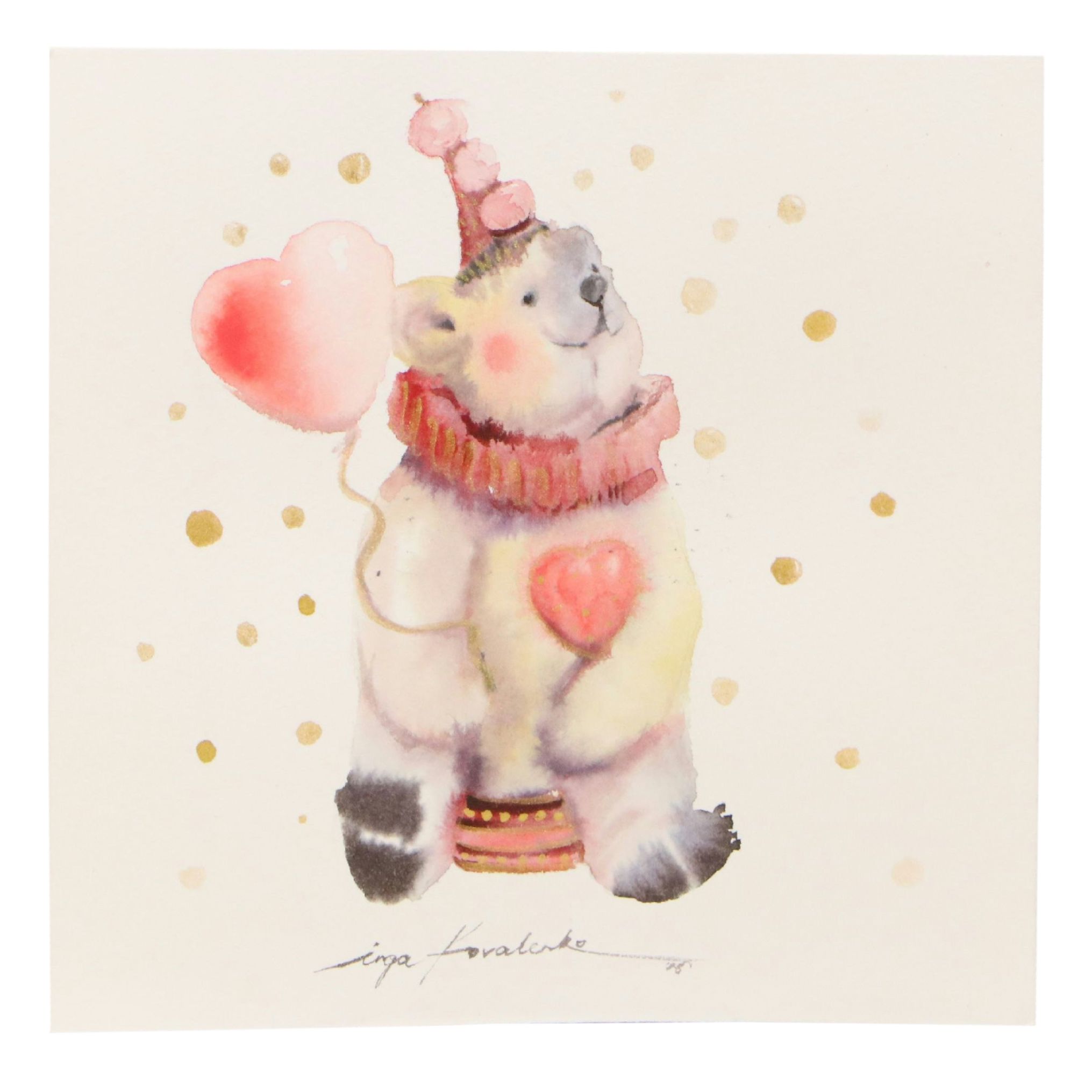 Inga Kovalenko Watercolor of Seated Polar Bear Clown, 2026