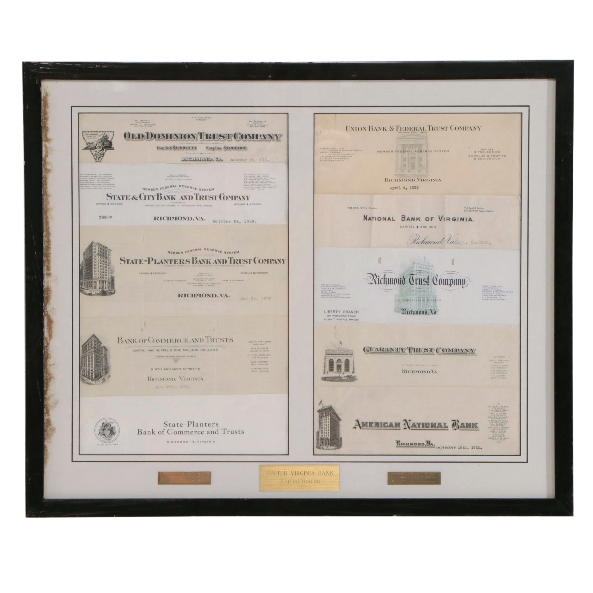 Collection of Bank Documents from United Virginia Bank Predecessors, 20th C.