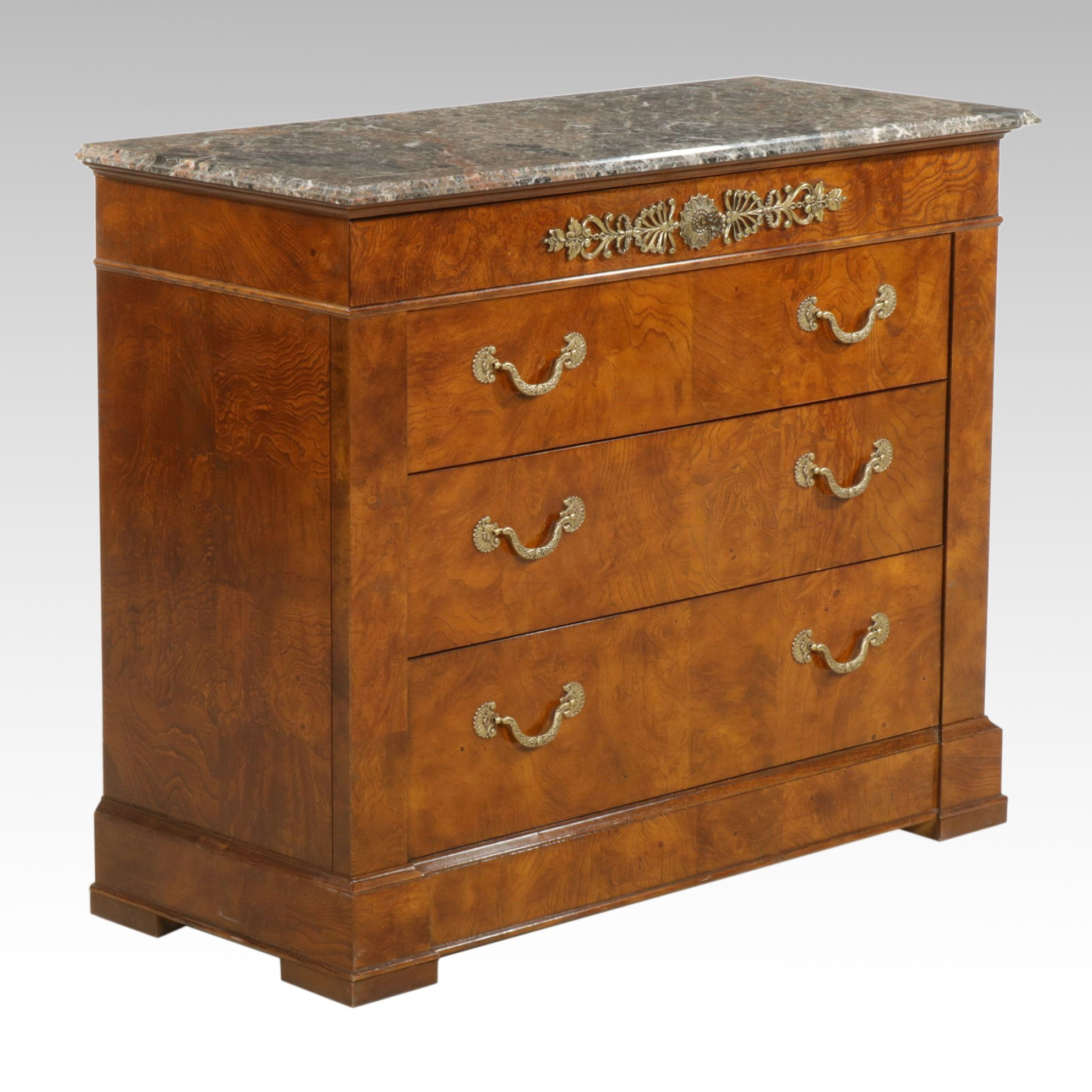 Henredon "Charles X" Burl Walnut Commode with Marble Top