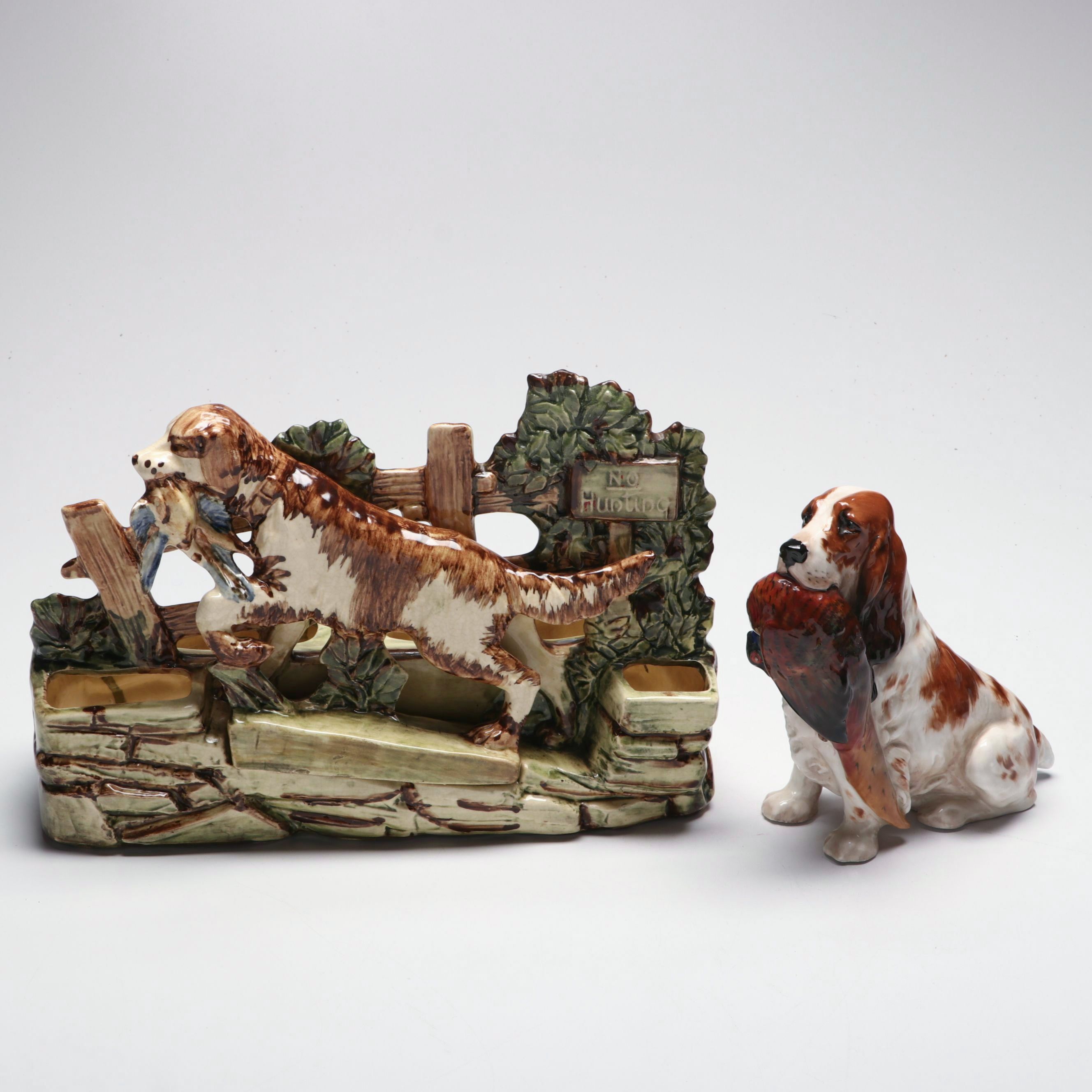 McCoy "No Hunting" Ceramic Planter with Royal Doulton Cocker Spaniel Figurine