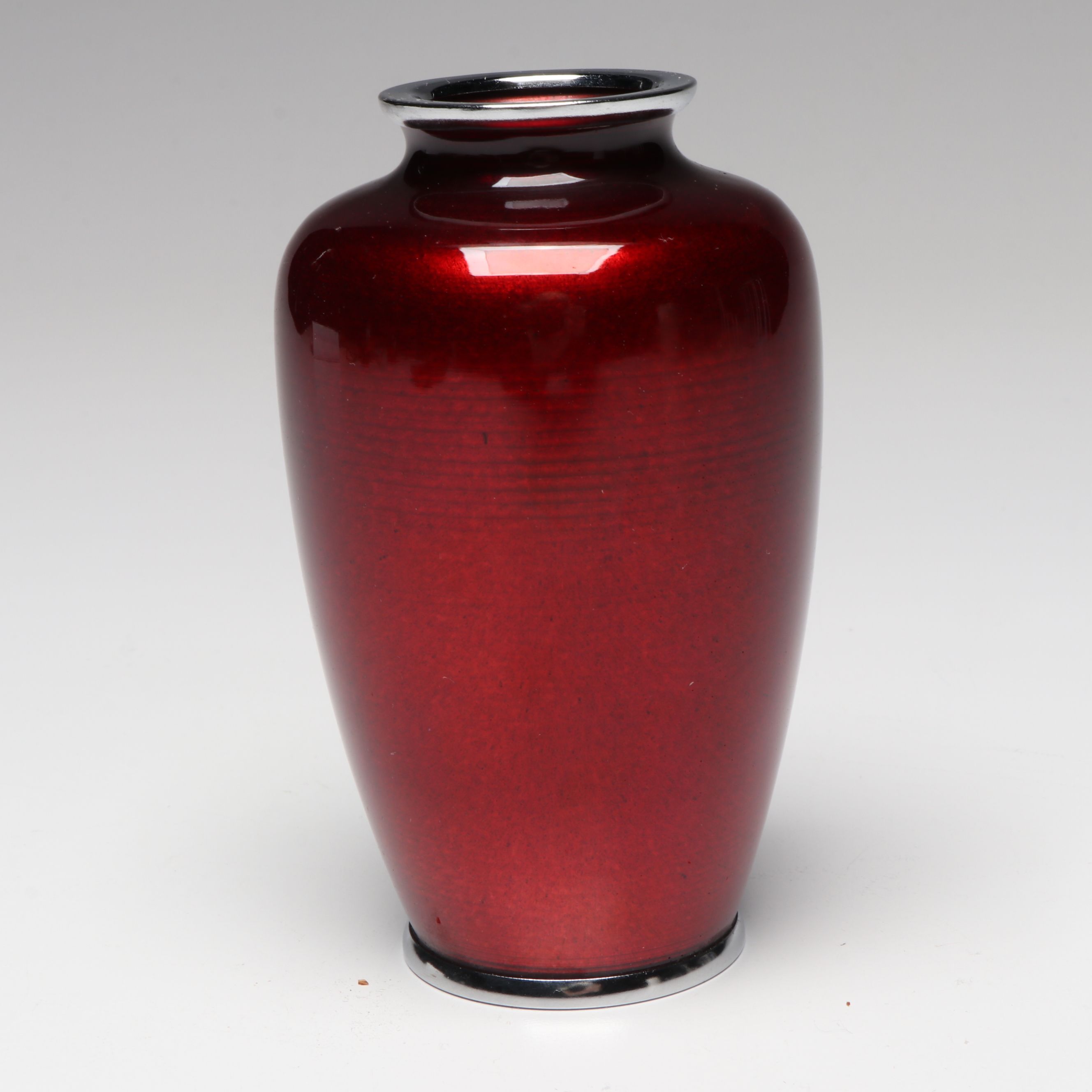 Japanese Crowned Cranes on Pigeon's Blood Ginbari Cloisonné Vase