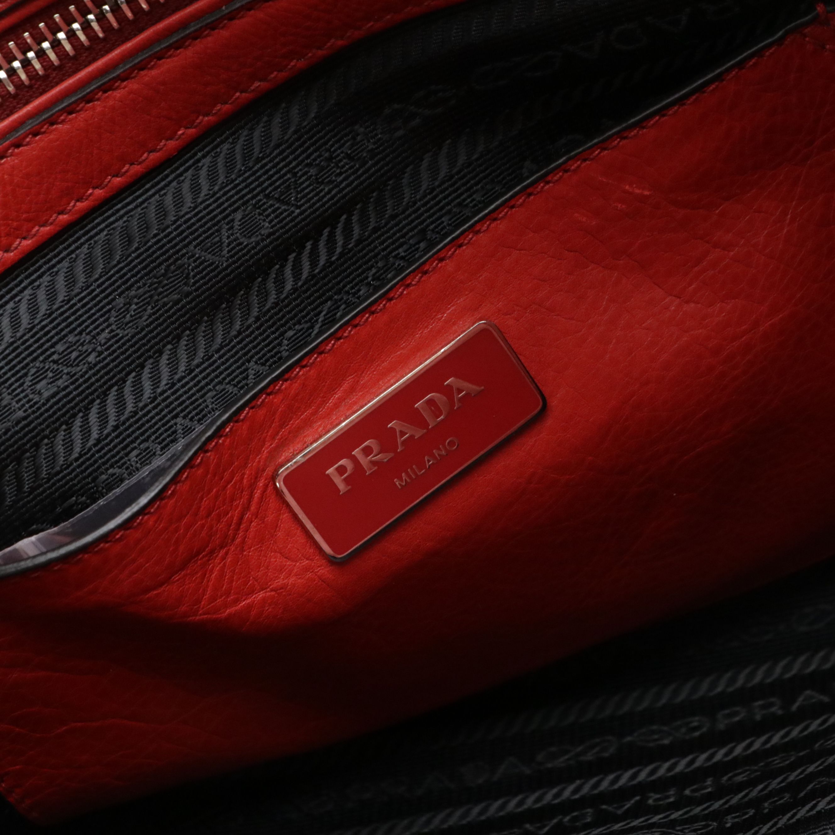 Prada Twin Pocket Top Handle Two-Way Tote in Red Glace Calfskin Leather