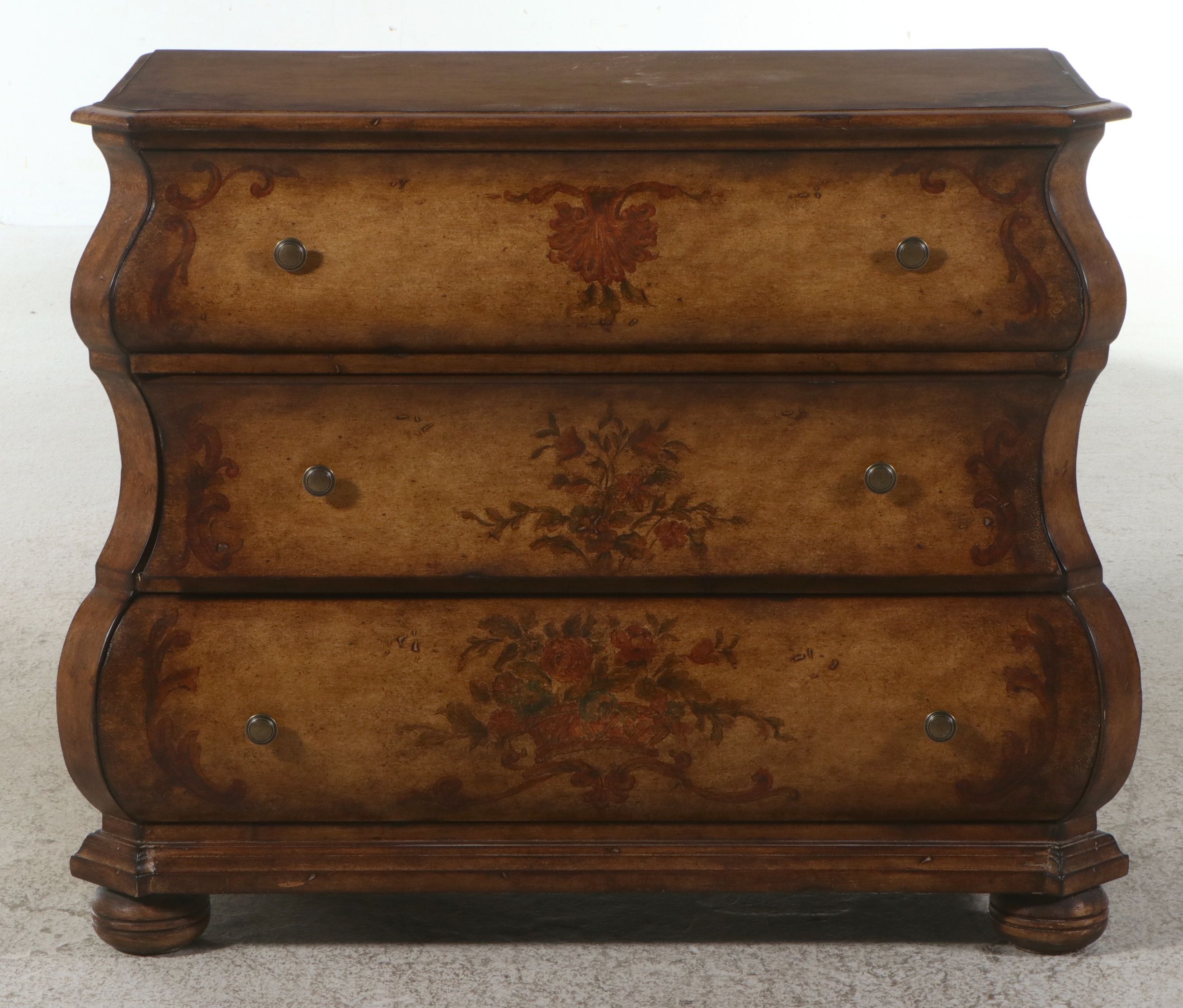 Venetian Rococo Style Paint-Decorated Wood Three-Drawer Bombé Chest