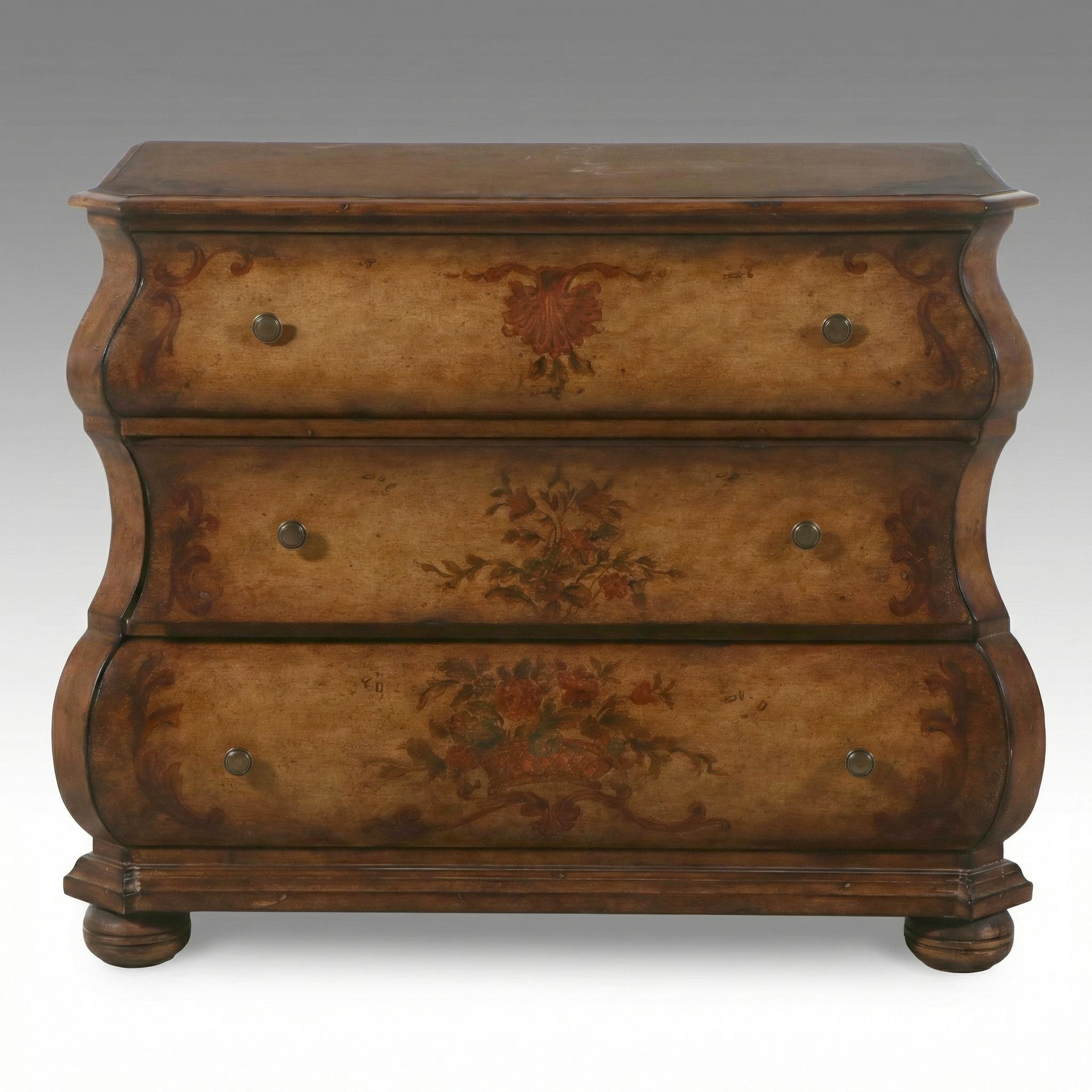 Venetian Rococo Style Paint-Decorated Wood Three-Drawer Bombé Chest