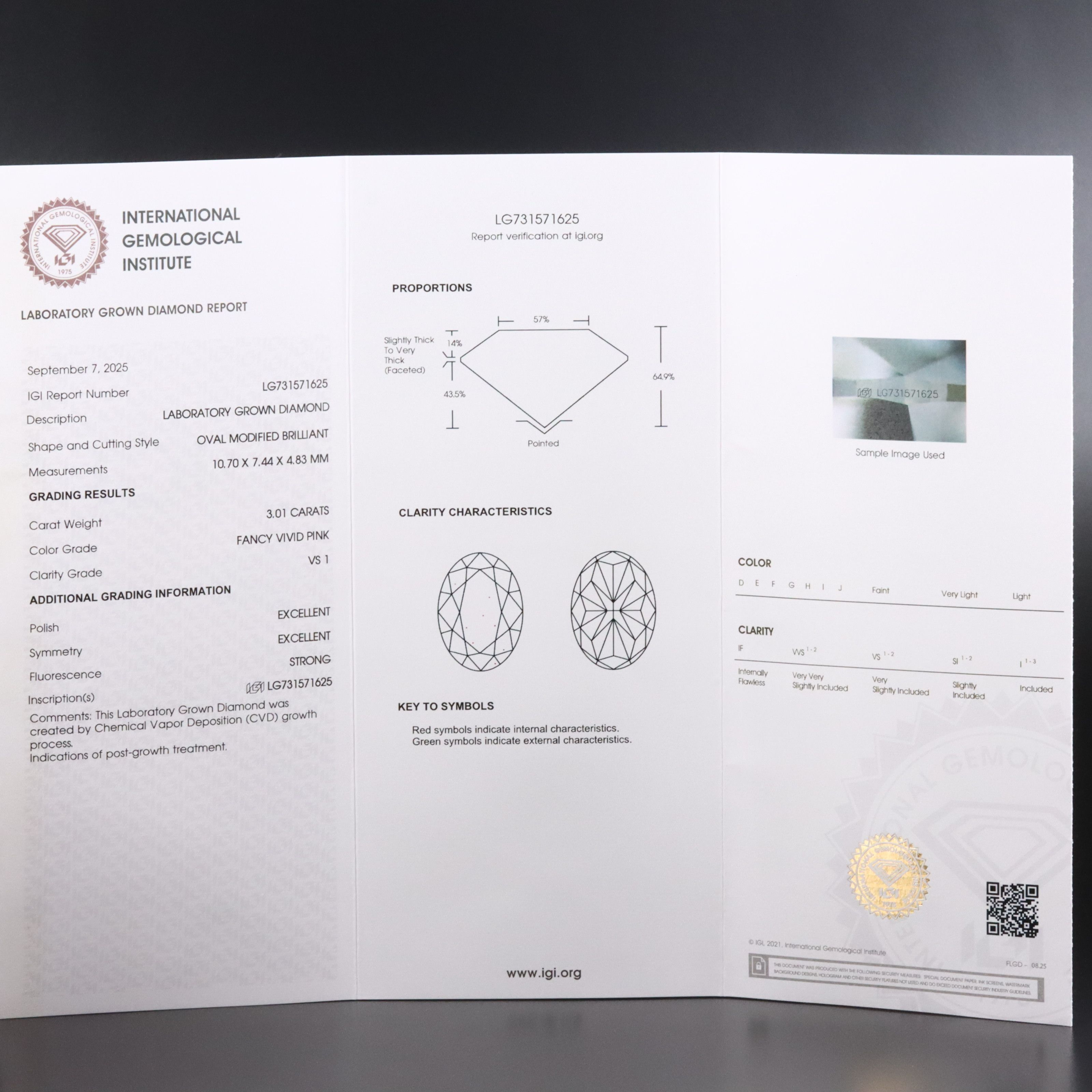 Loose 3.01 CT Lab Grown Fancy Vivid Pink Diamond with IGI Report